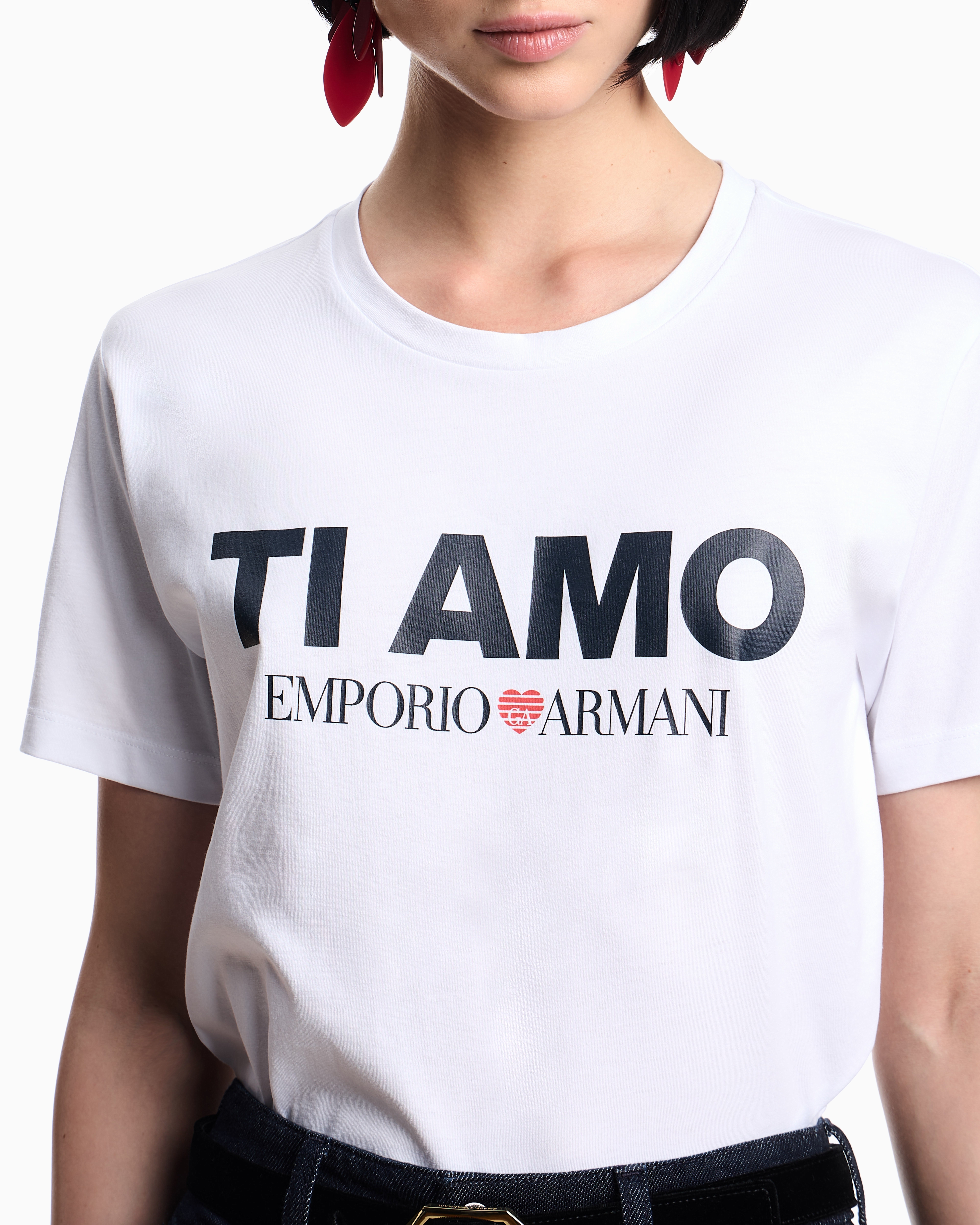 Emporio Armani - ASV jersey T-shirts with Ti amo print, Woman, White, Size: