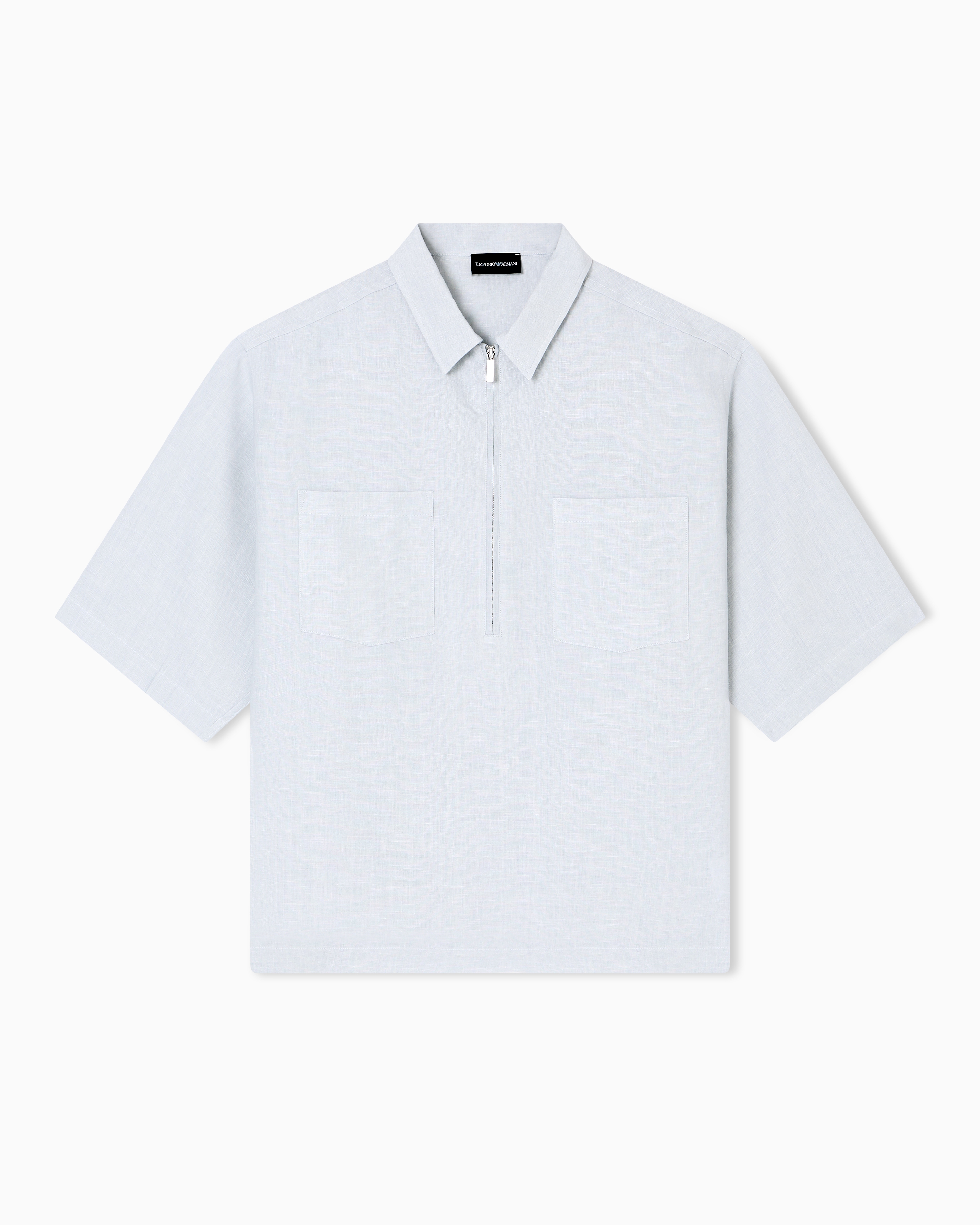 Emporio Armani - Pure linen shirt with partial zip, Man, Grey, Size: