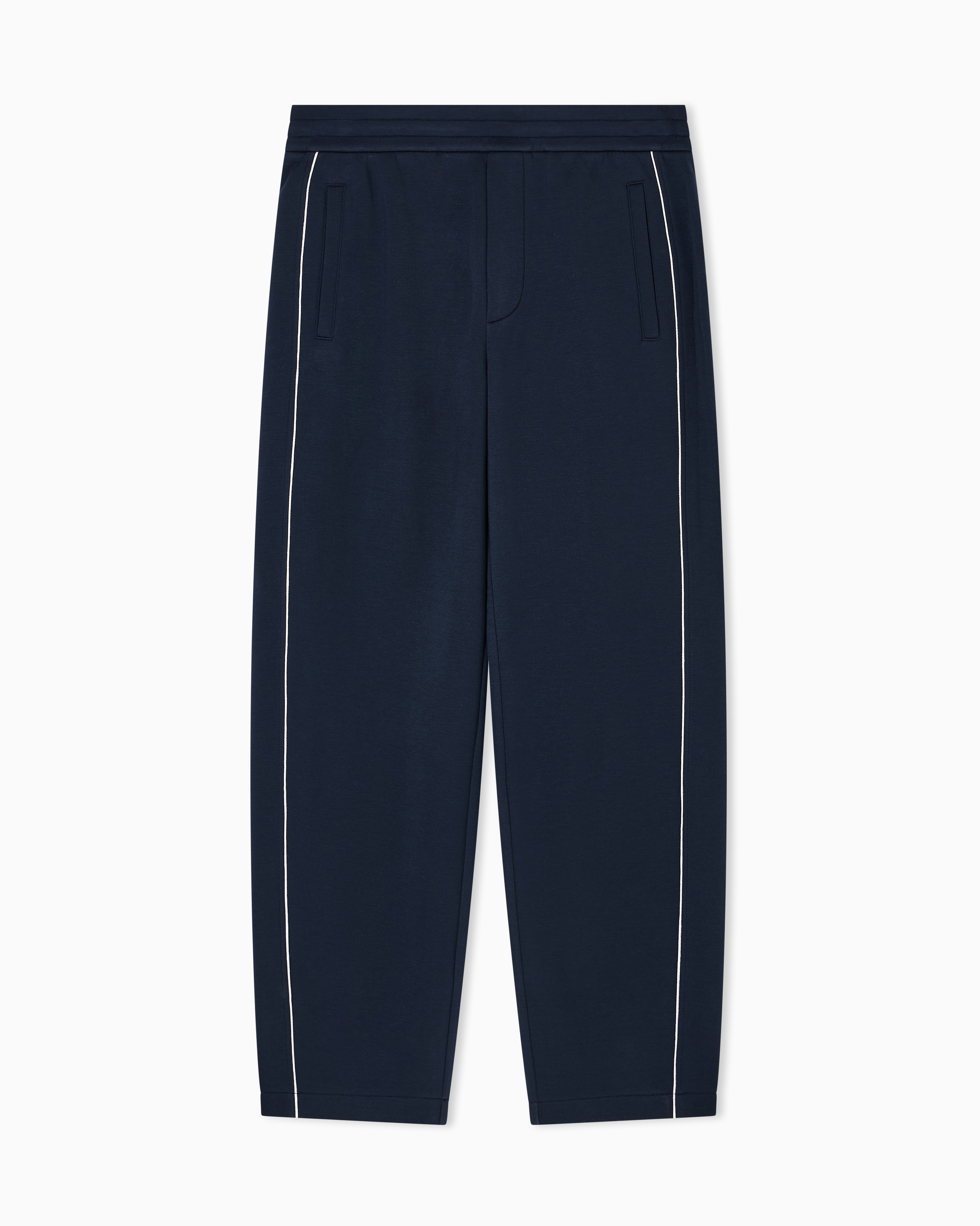 Emporio Armani Navy Blue Double-Jersey Trousers With Piping