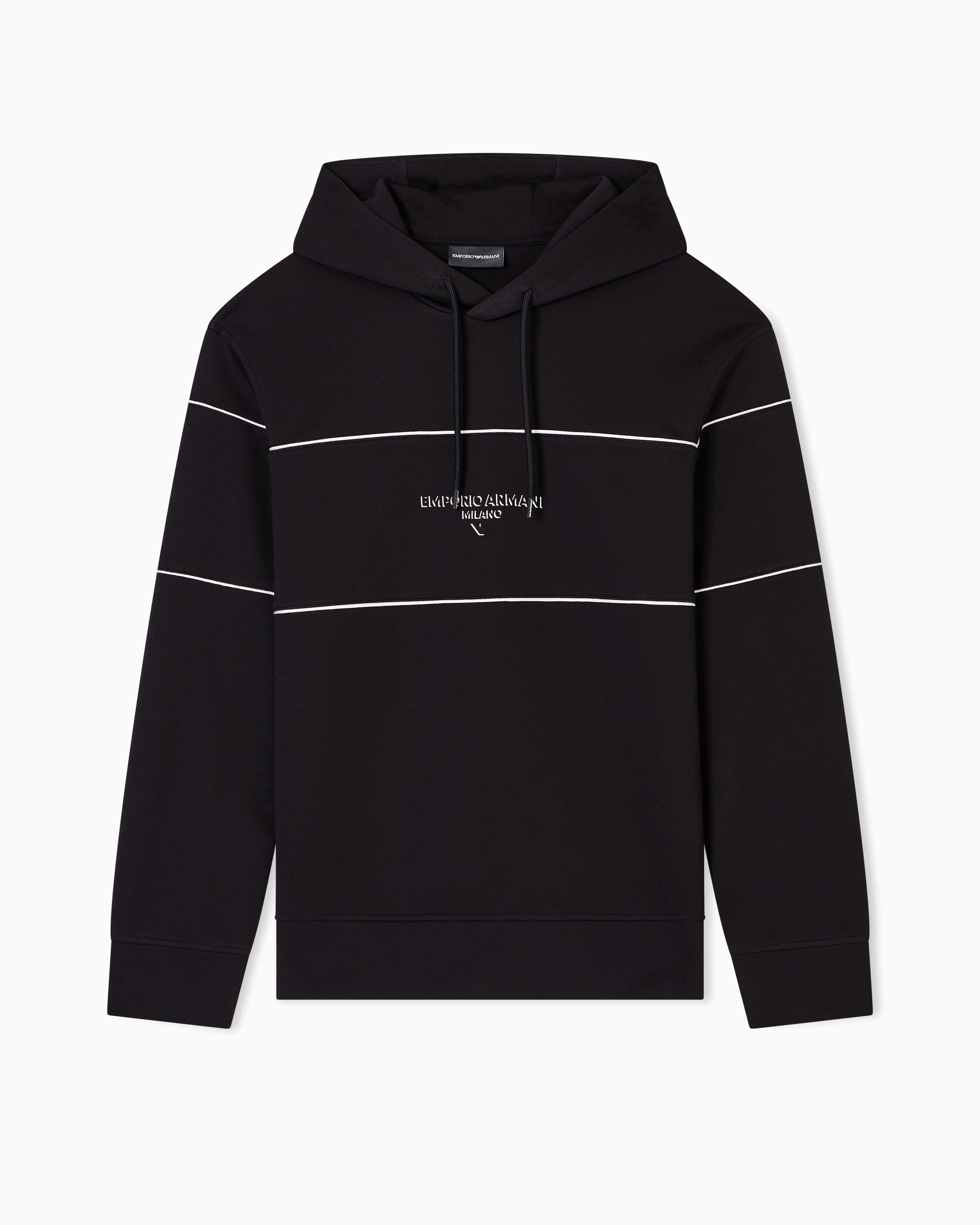 Emporio Armani - Double-jersey hooded sweatshirt with 3D-effect logo, Man, Black, Size: