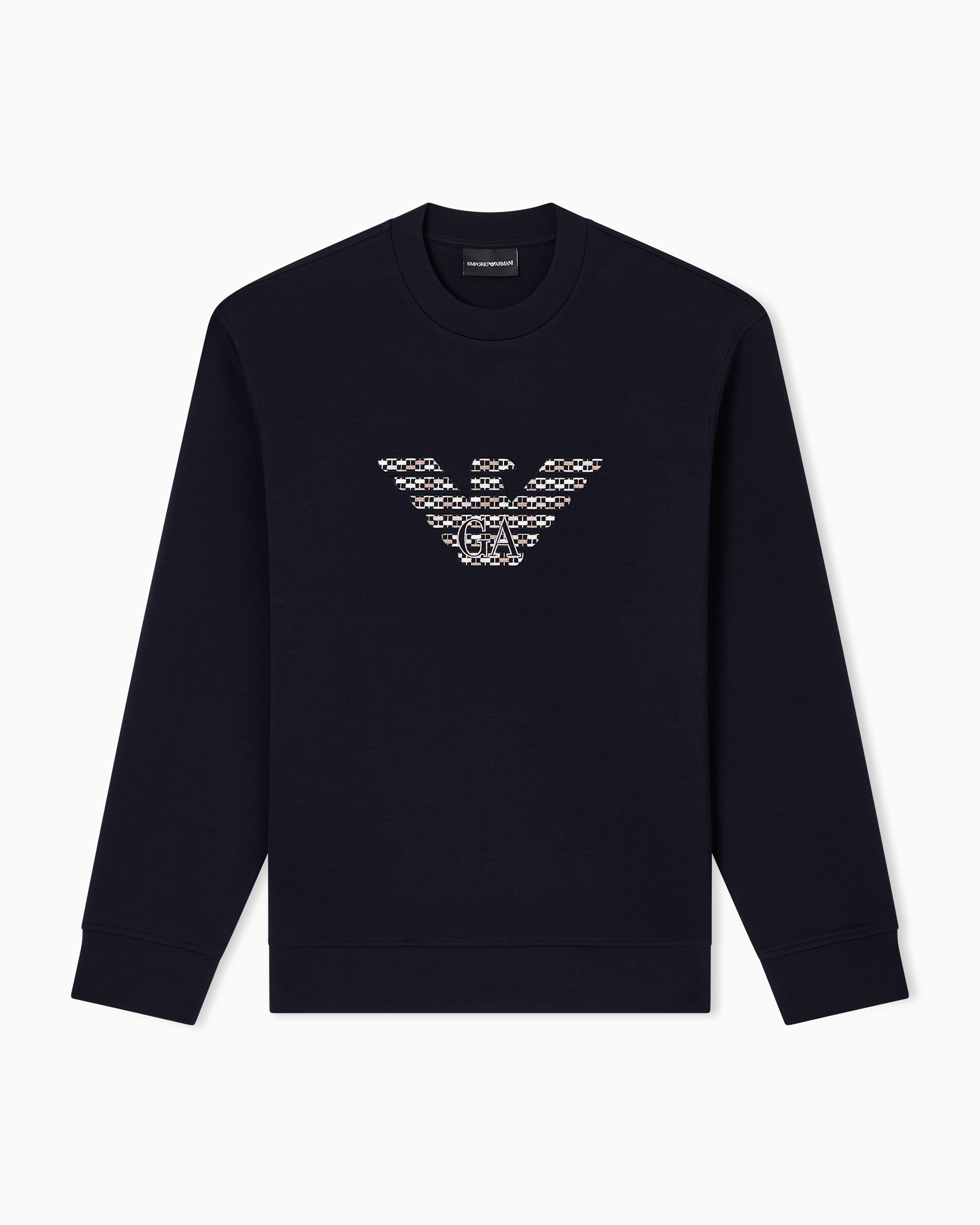 Emporio Armani - ASV double-jersey sweatshirt with oversized embroidery, Man, Navy Blue, Size: