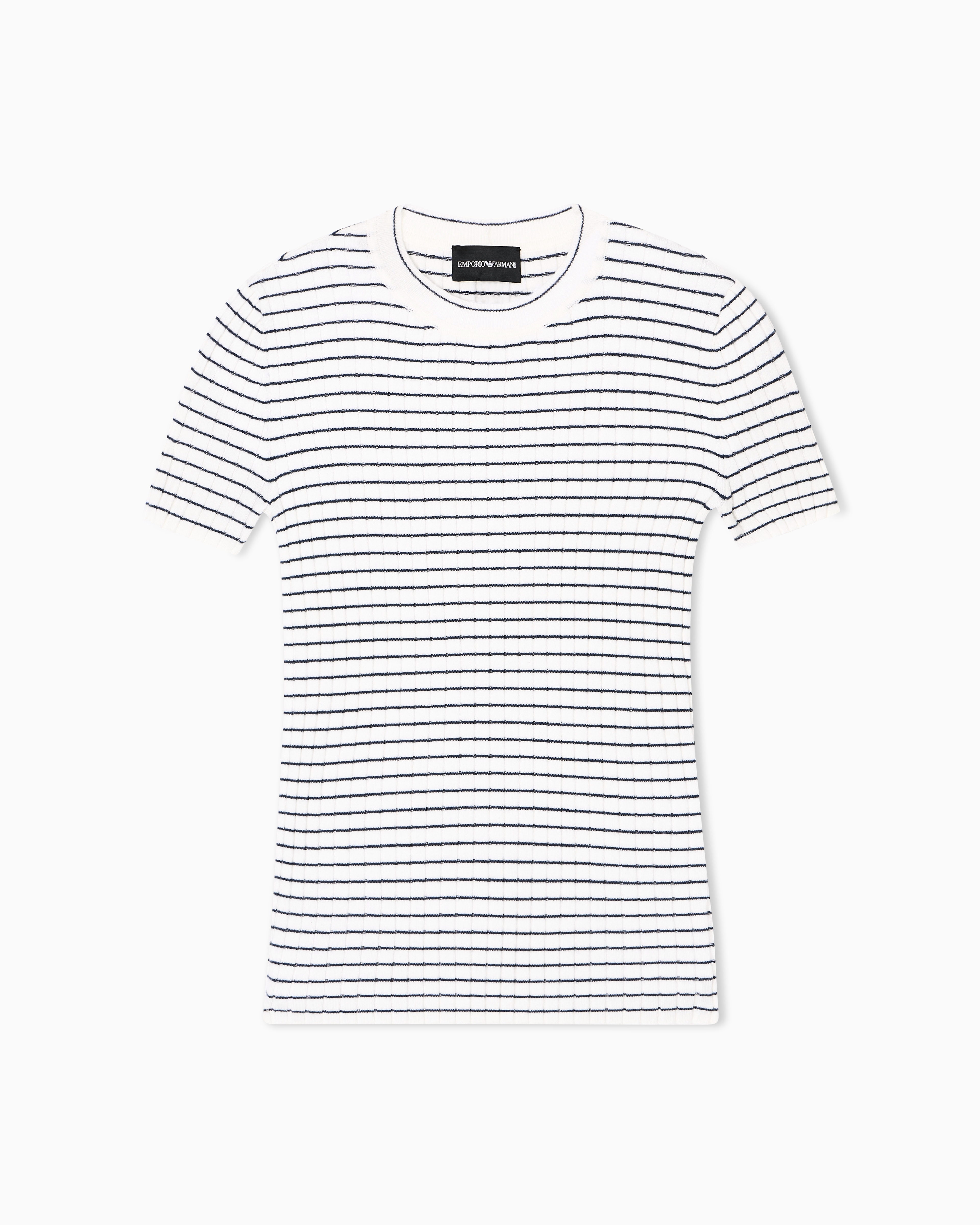 Emporio Armani - Ribbed T-Shirt with striped motif, Woman, White, Size: