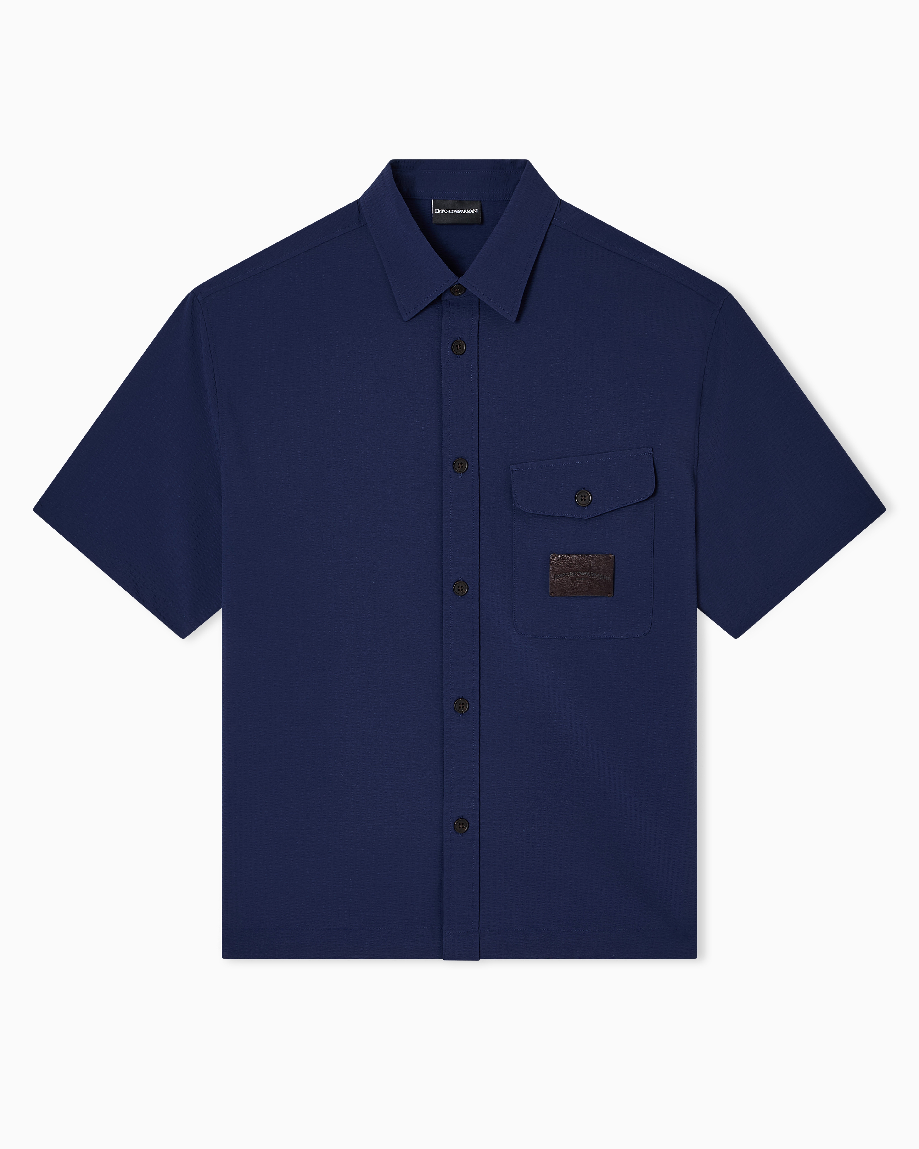 Emporio Armani - Short-sleeved oversized shirt nylon seersucker, Man, Blue, Size: