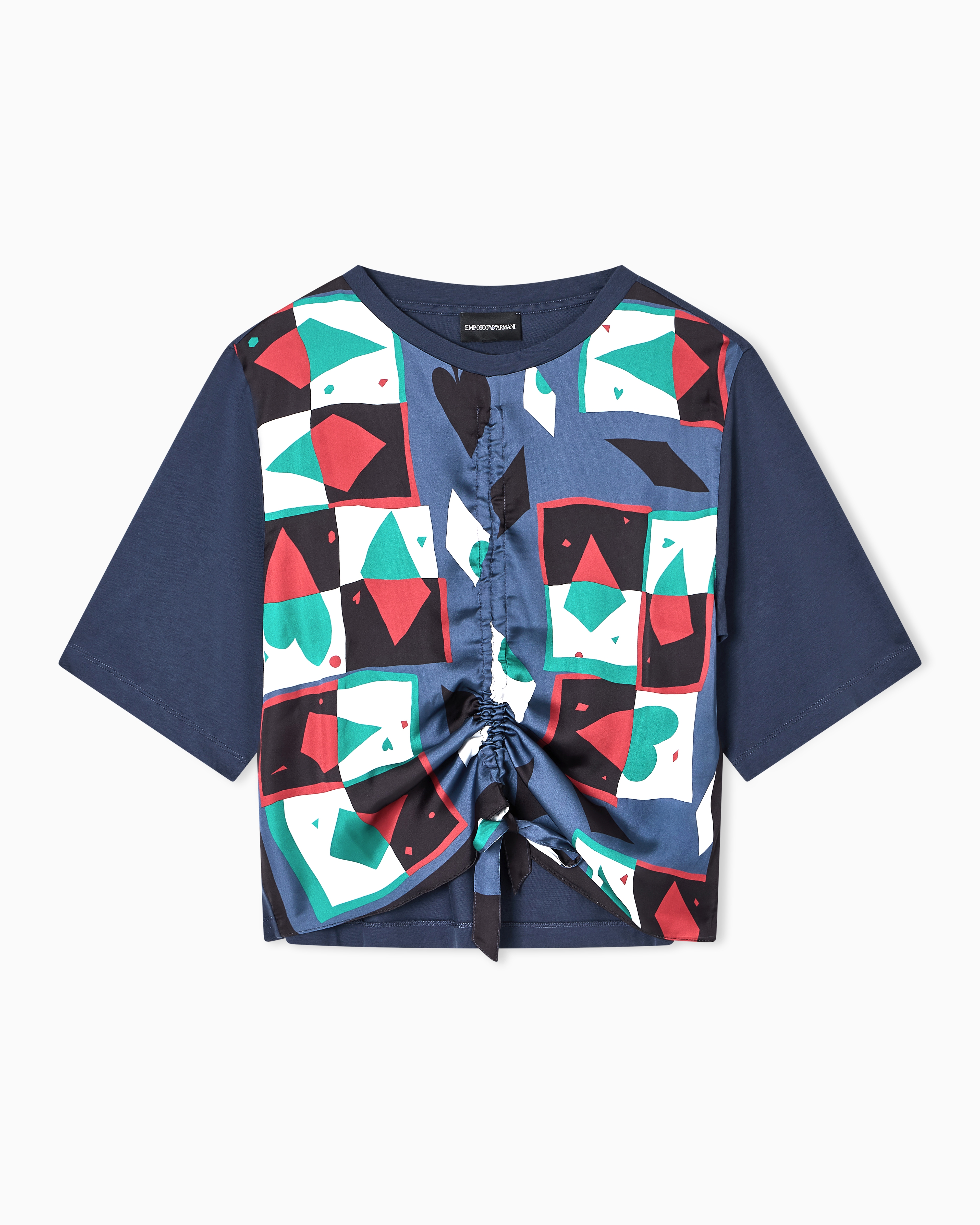 Emporio Armani - ASV jersey T-shirt with satin panel, Woman, Blue, Size:
