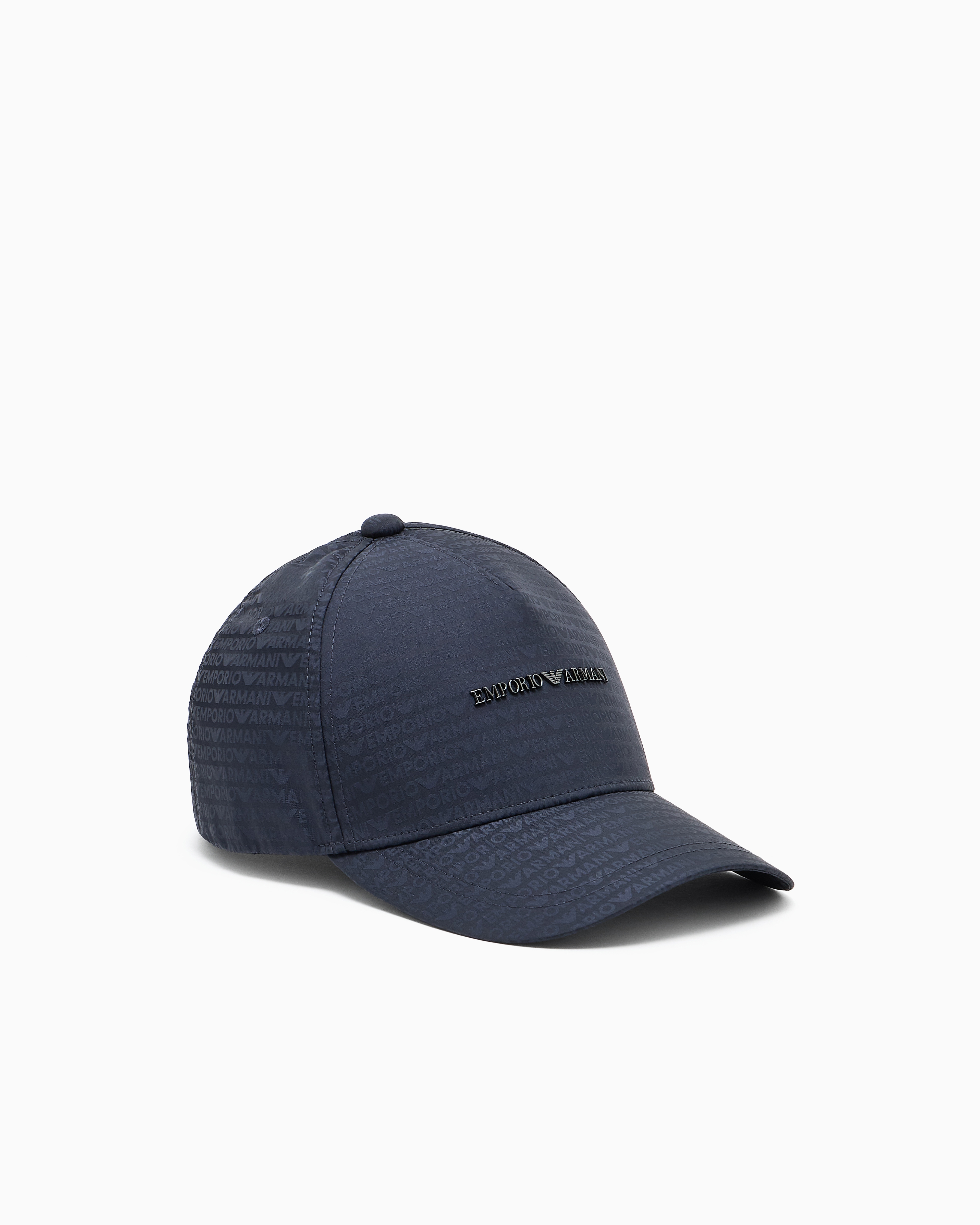 Emporio Armani - Jacquard nylon baseball cap with all-over logo lettering, Man, Navy Blue, Size: TU