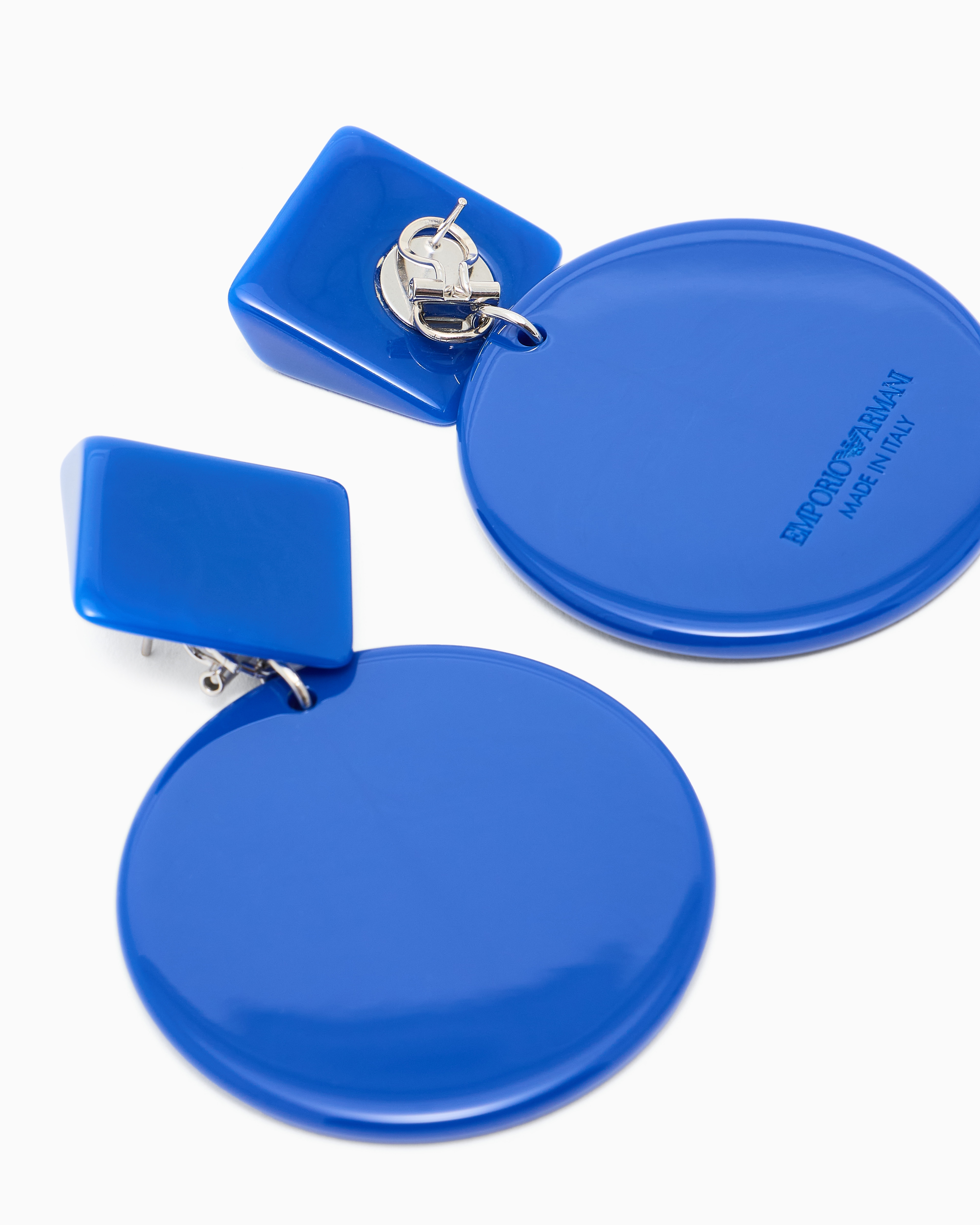 Emporio Armani - Oversized hoop pendant earrings, Woman, Blue, Size: TU