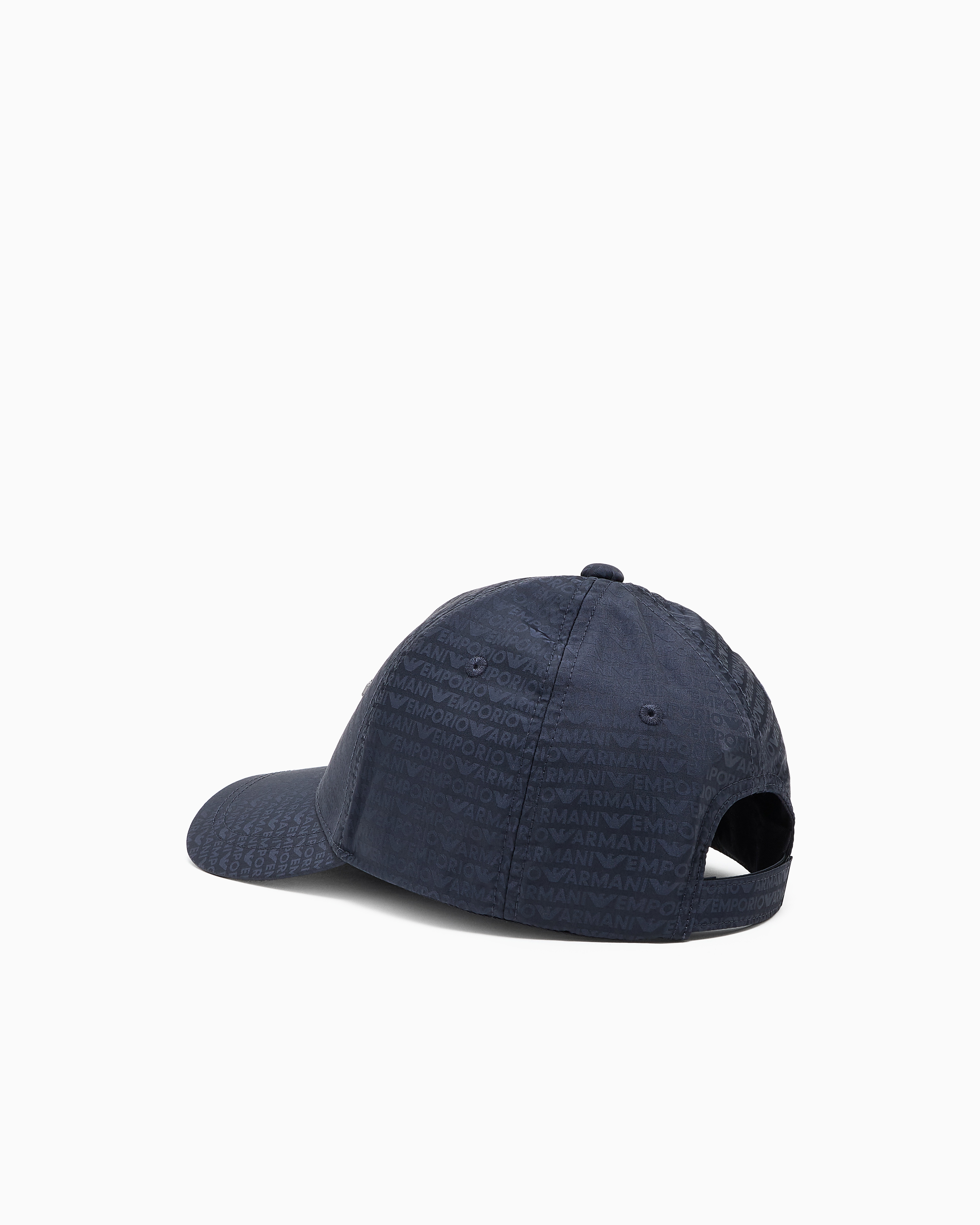 Emporio Armani - Jacquard nylon baseball cap with all-over logo lettering, Man, Navy_blue, Size: TU
