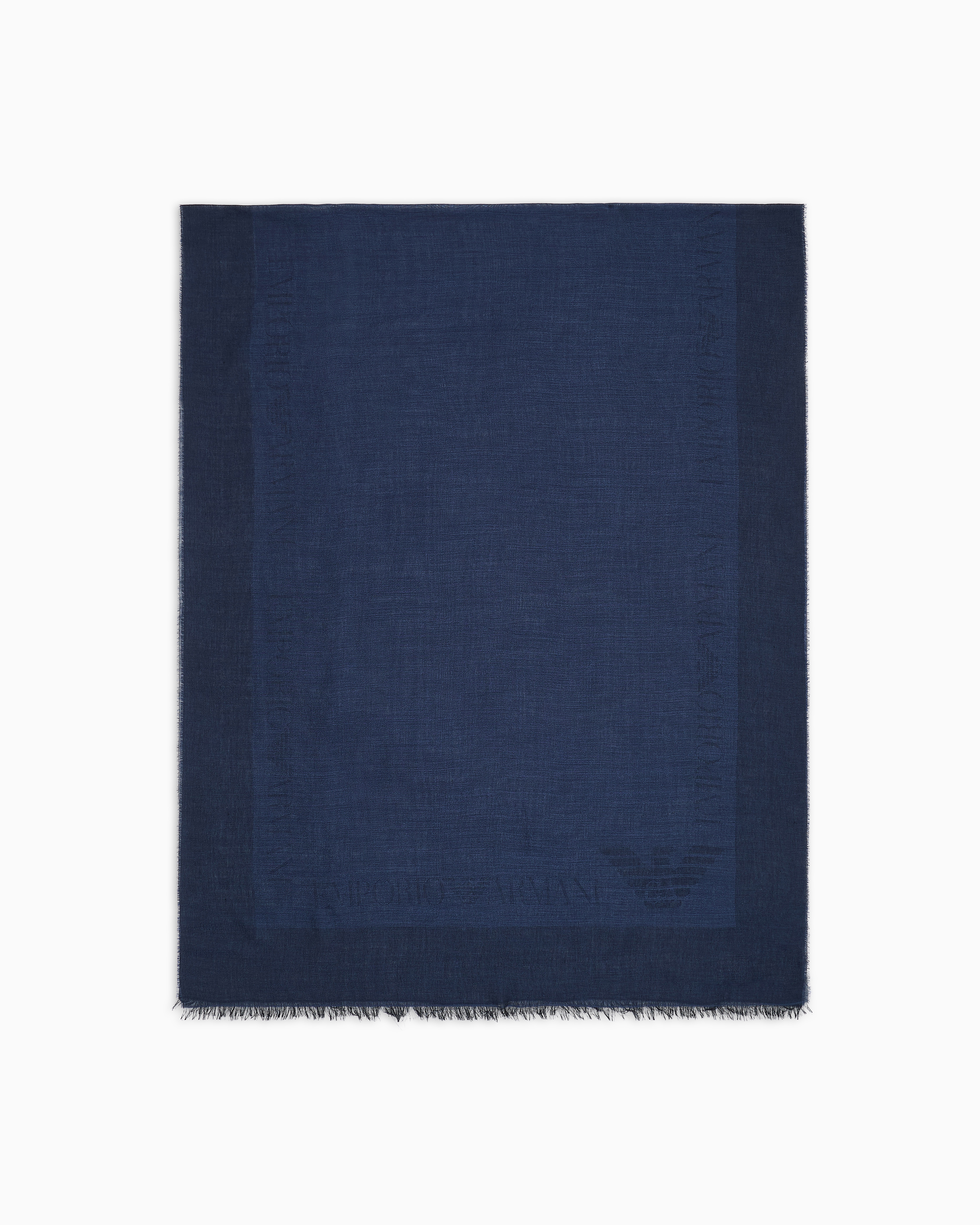 Emporio Armani Navy Blue Scarf In Light Modal And Virgin-Wool Blend Fabric