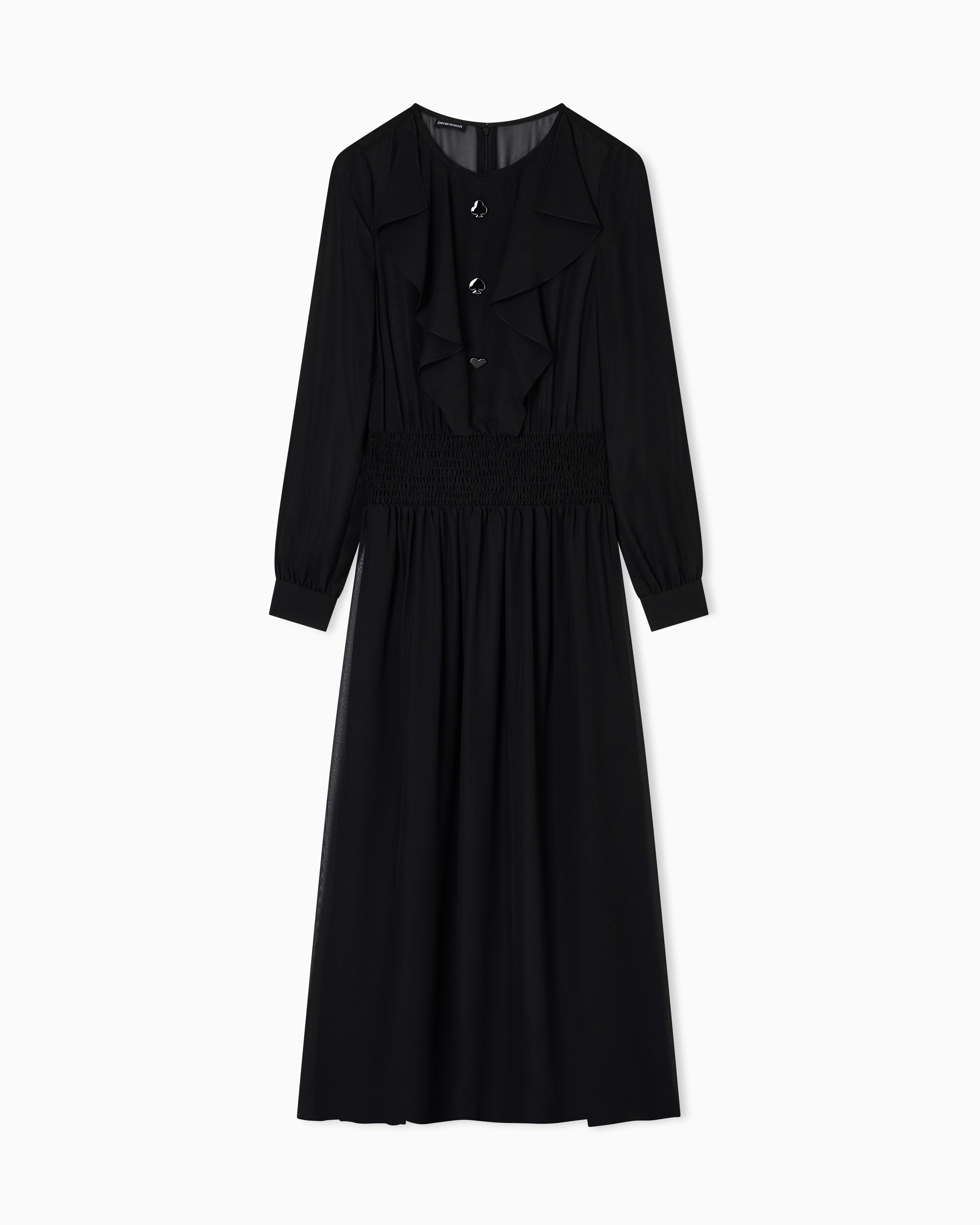 Emporio Armani - Technical georgette long dress with gathered elasticated waist, Woman, Black, Size: