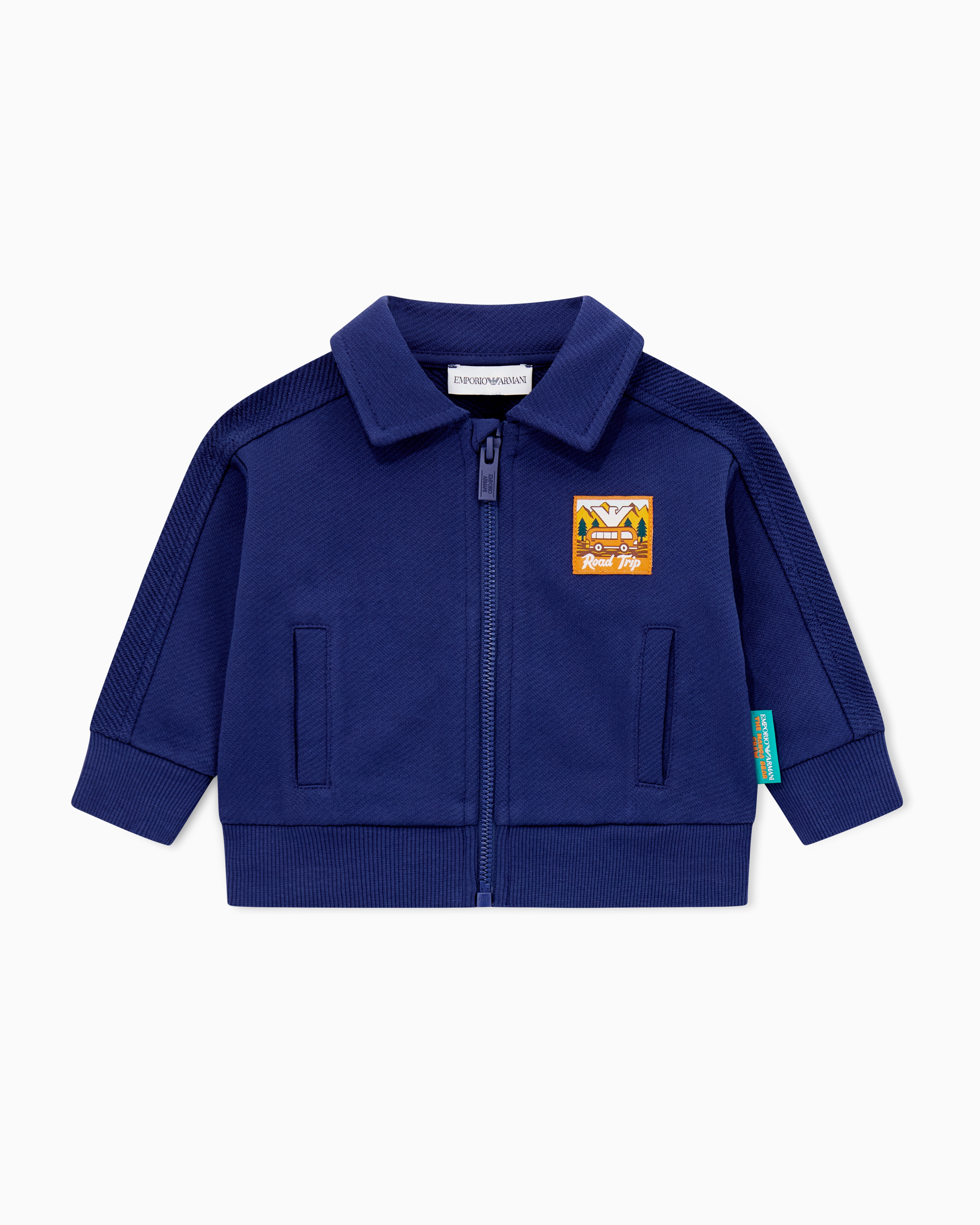 Emporio Armani - ASV Manga Bear Crew organic interlock jersey zip-up sweatshirt, Boy, Blue, Size: