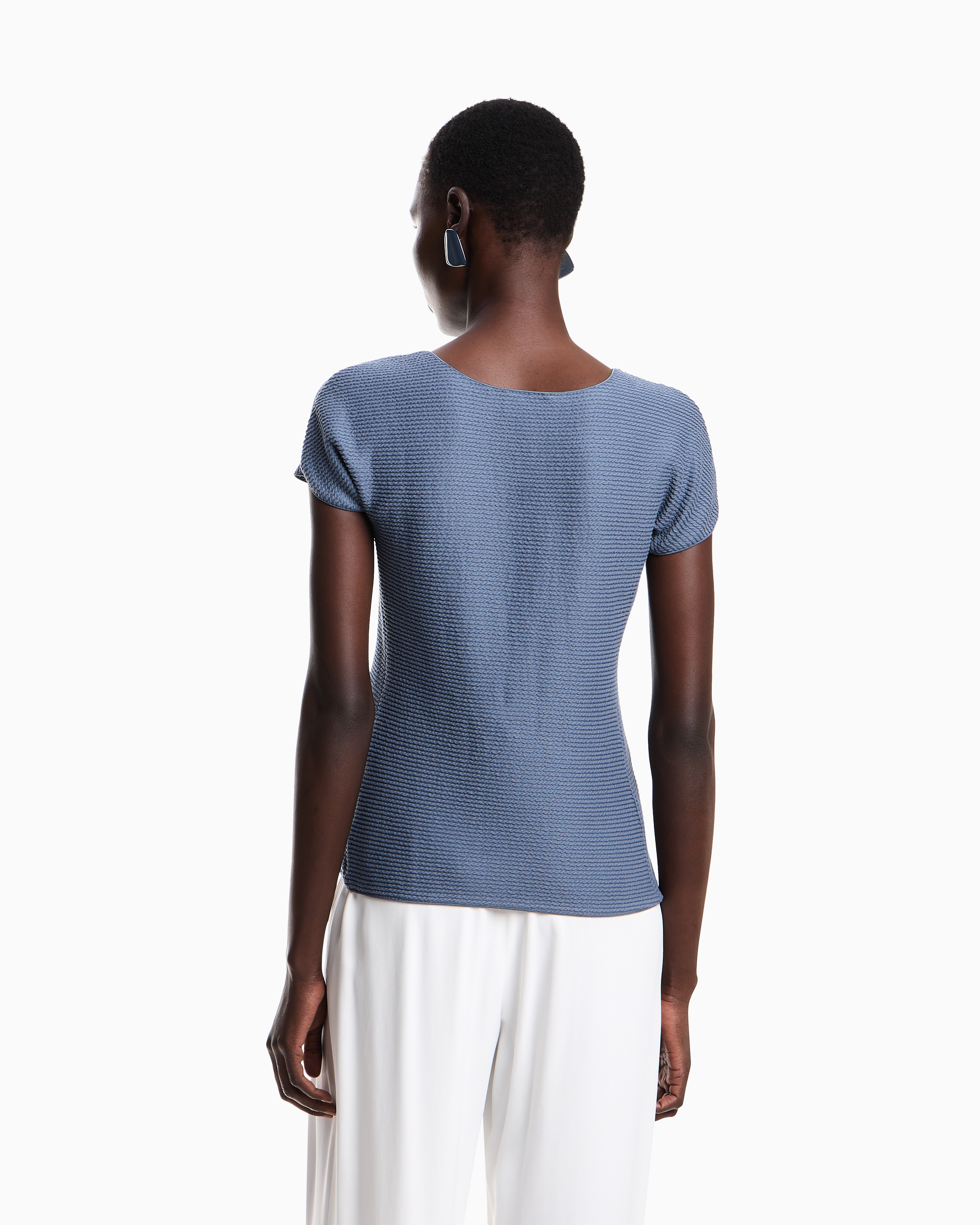 Emporio Armani - T-shirt textured-effect jersey, Woman, Light Blue, Size: