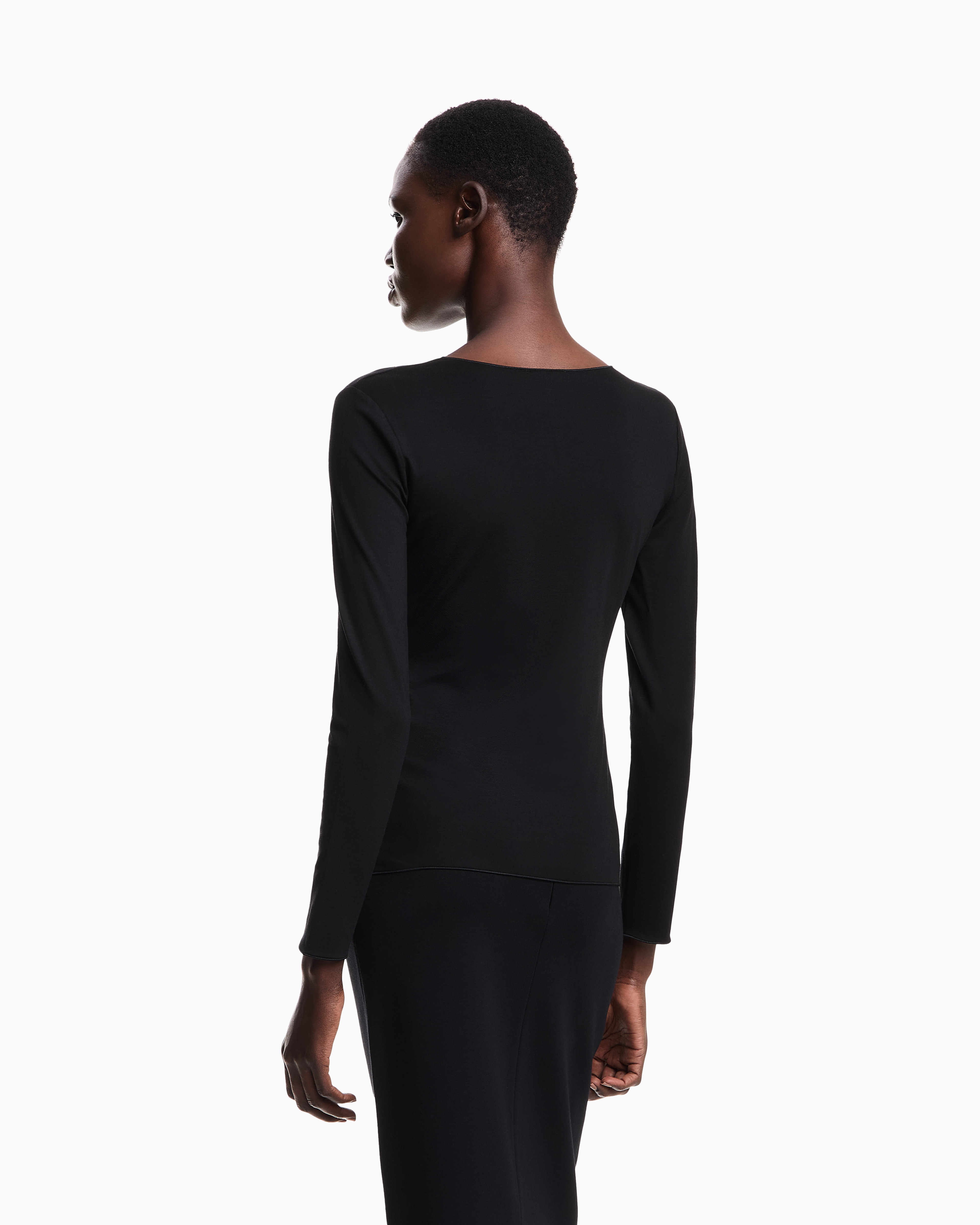 Emporio Armani - Stretch jersey V-neck jumper, Woman, Black, Size: