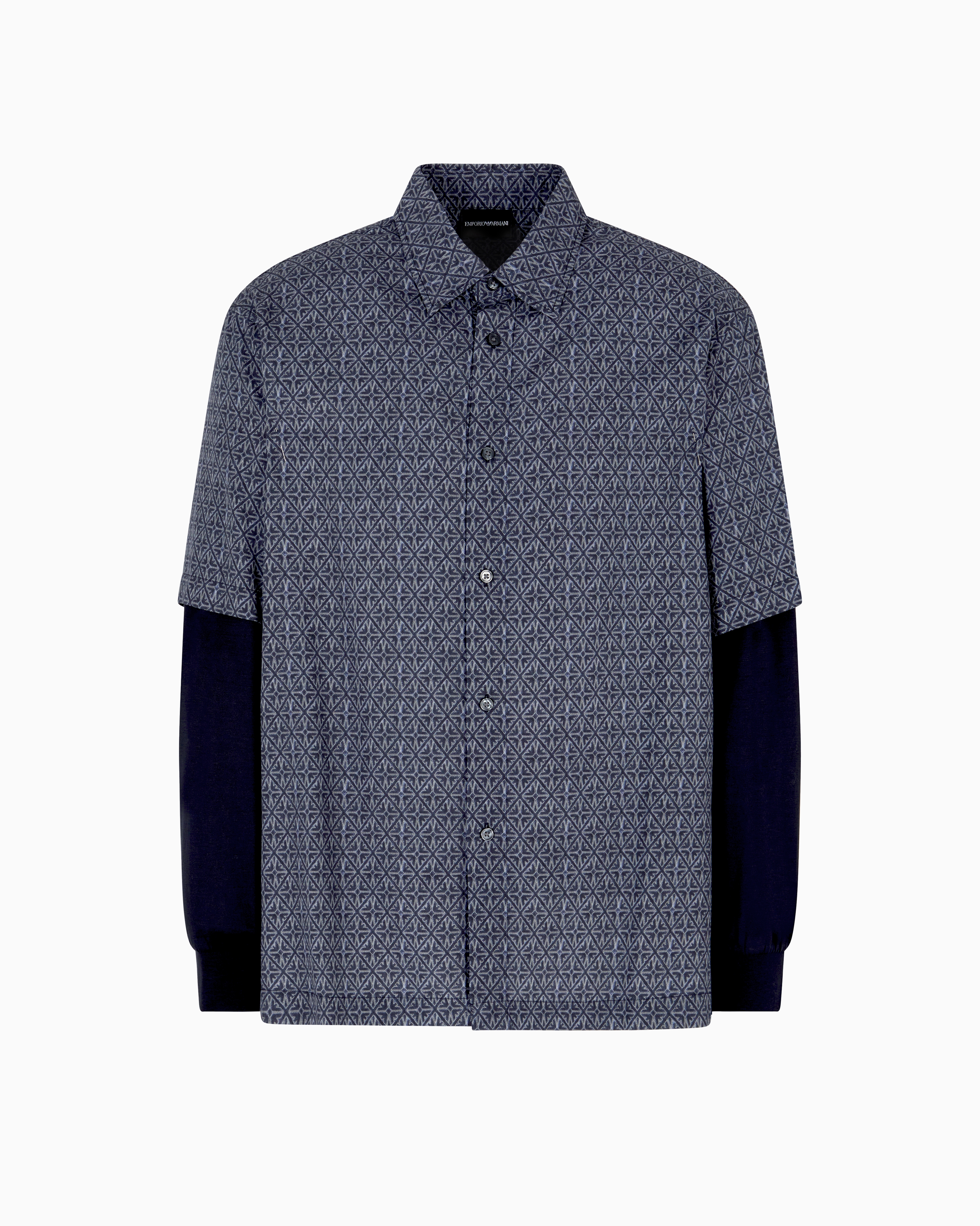 Emporio Armani - ASV comfort-fit printed Lyocell-blend shirt with a two-piece effect, Man, Blue, Size: