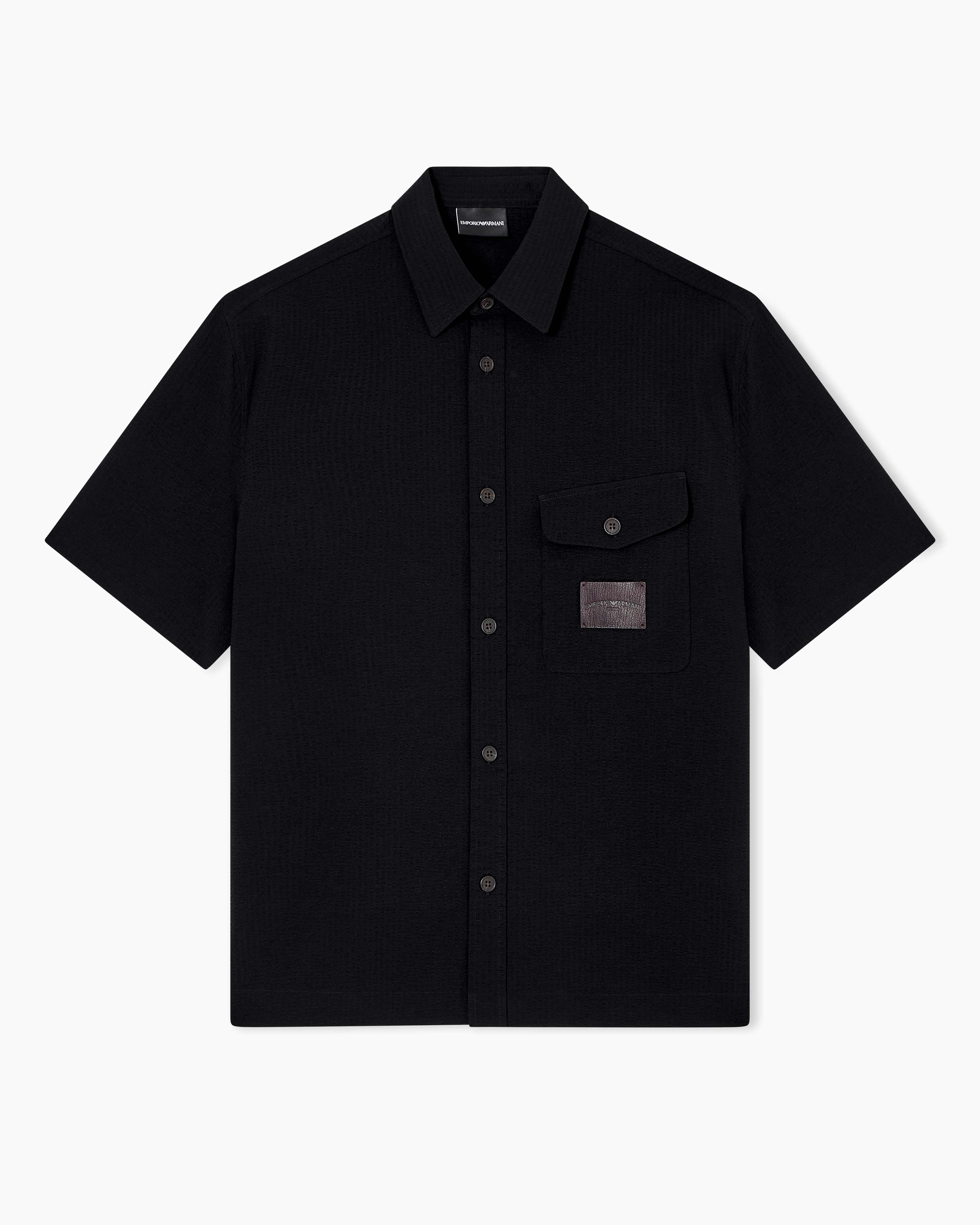Emporio Armani - Short-sleeved oversized shirt nylon seersucker, Man, Black, Size: