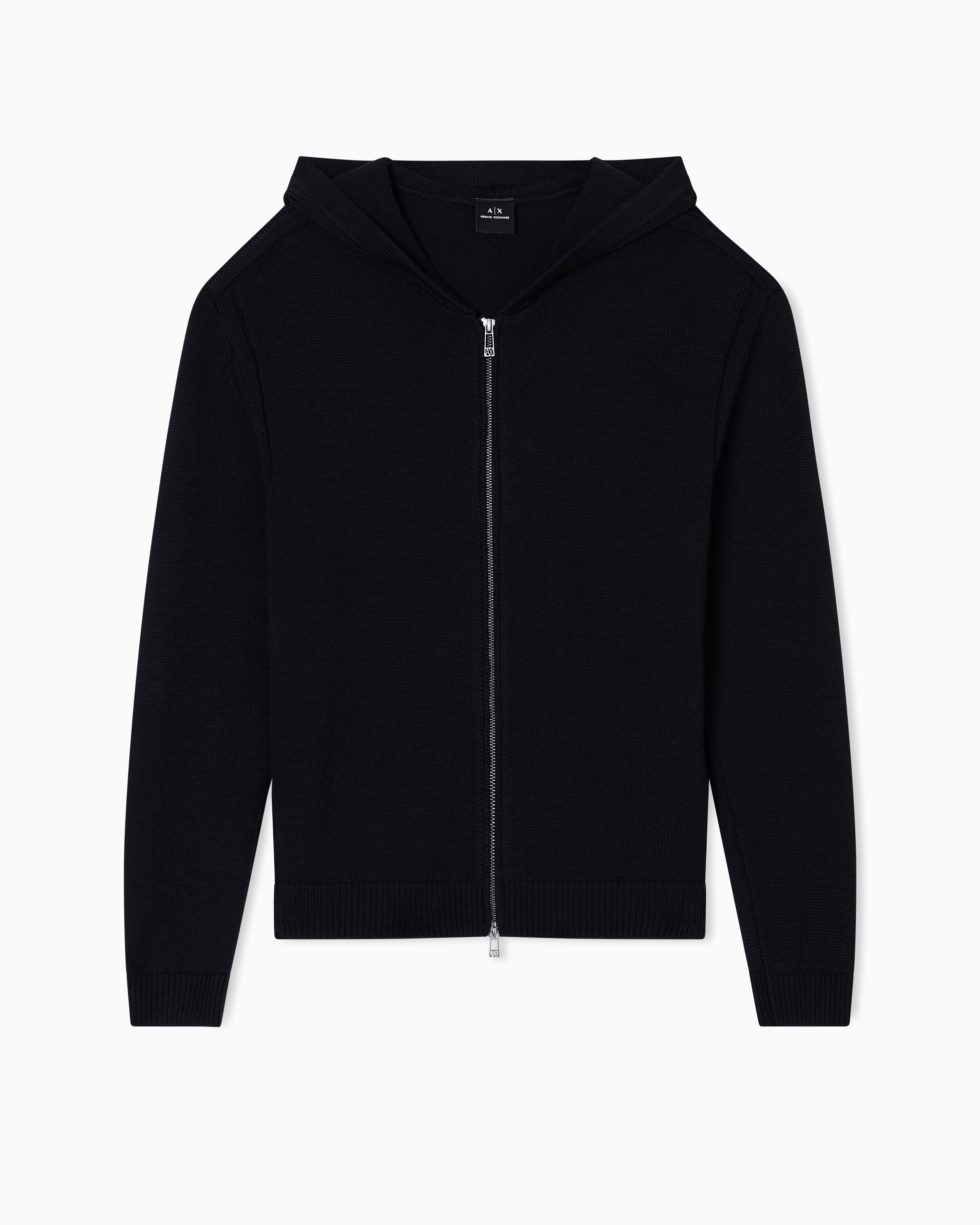 Wool Blend Zip Up Hooded Cardigan | Armani Exchange