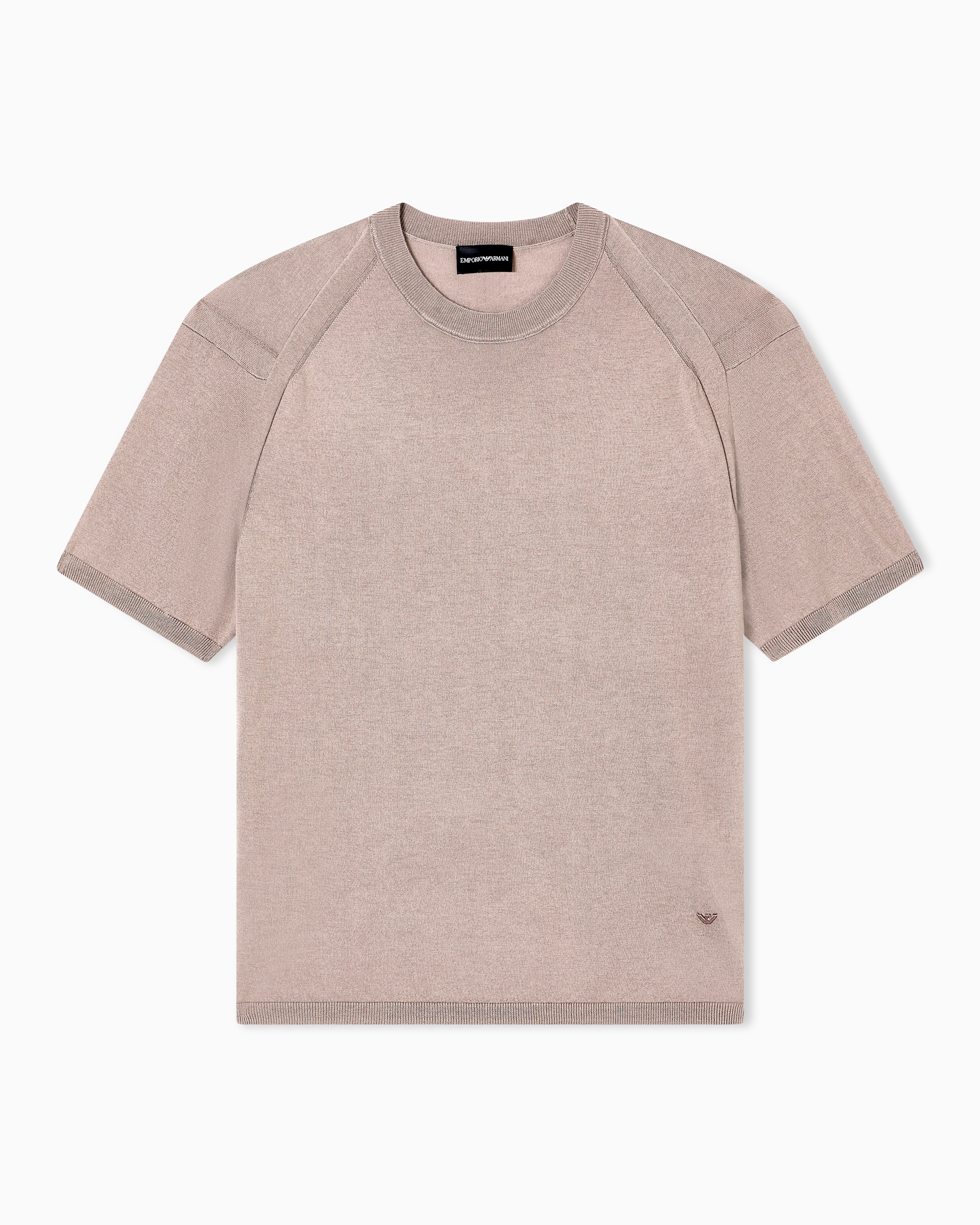 Emporio Armani - ASV plain-knit jumper a Lyocell and wool blend, Man, Beige, Size: