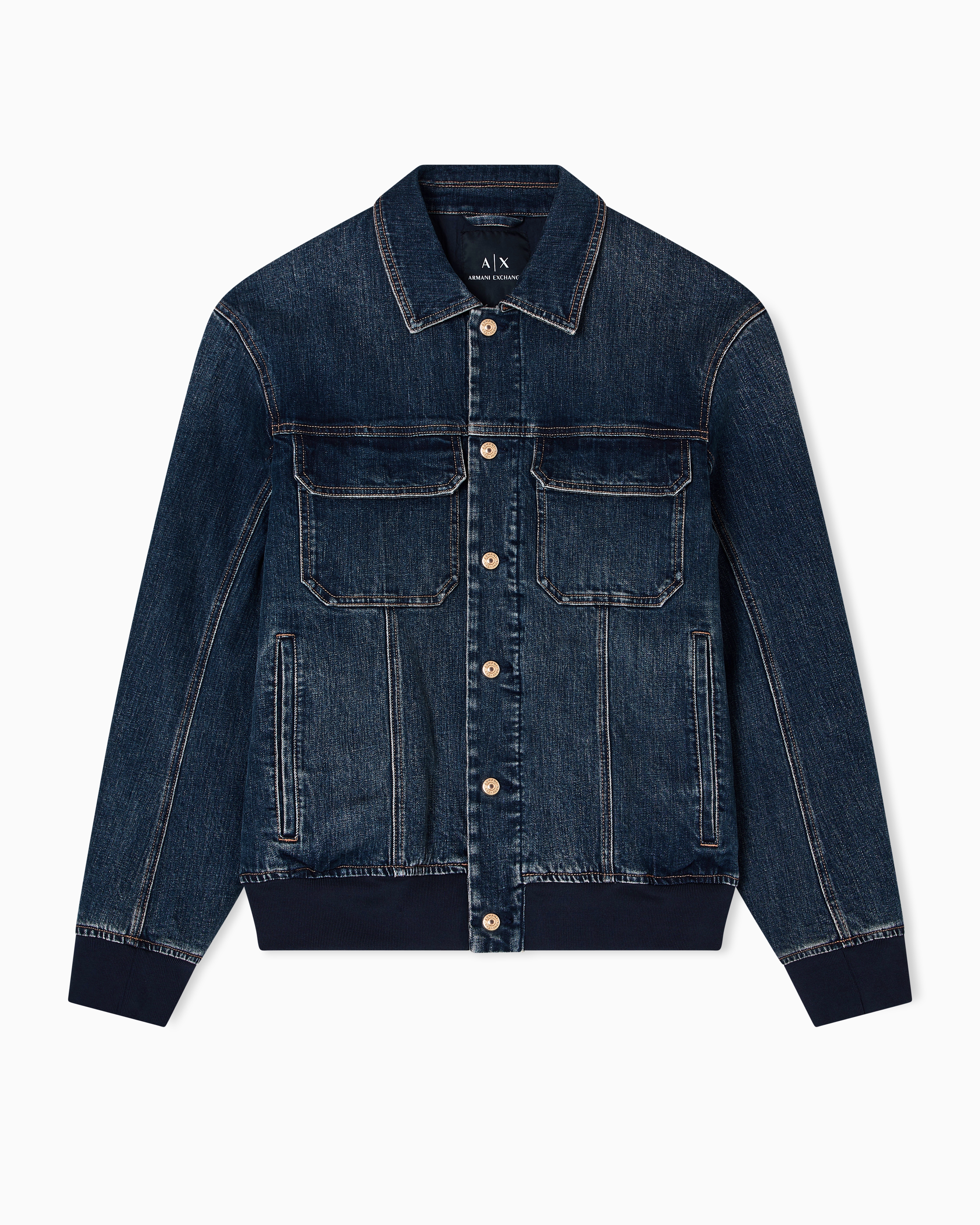 Armani Exchange Denim Jacket With Elastic Inserts In Blue