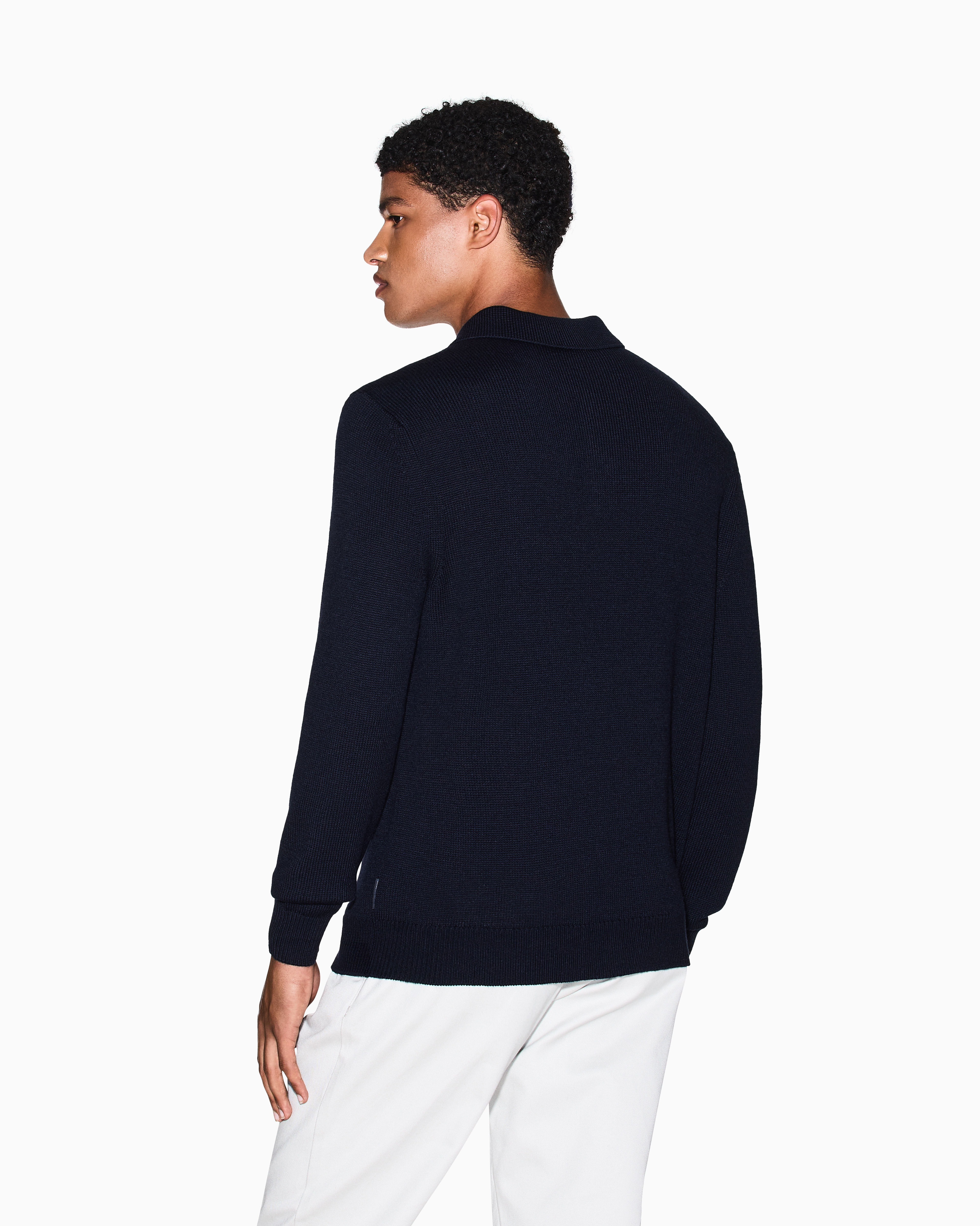 Armani Exchange - Wool and cotton knitted polo shirt, Man, Navy_blue, Size: