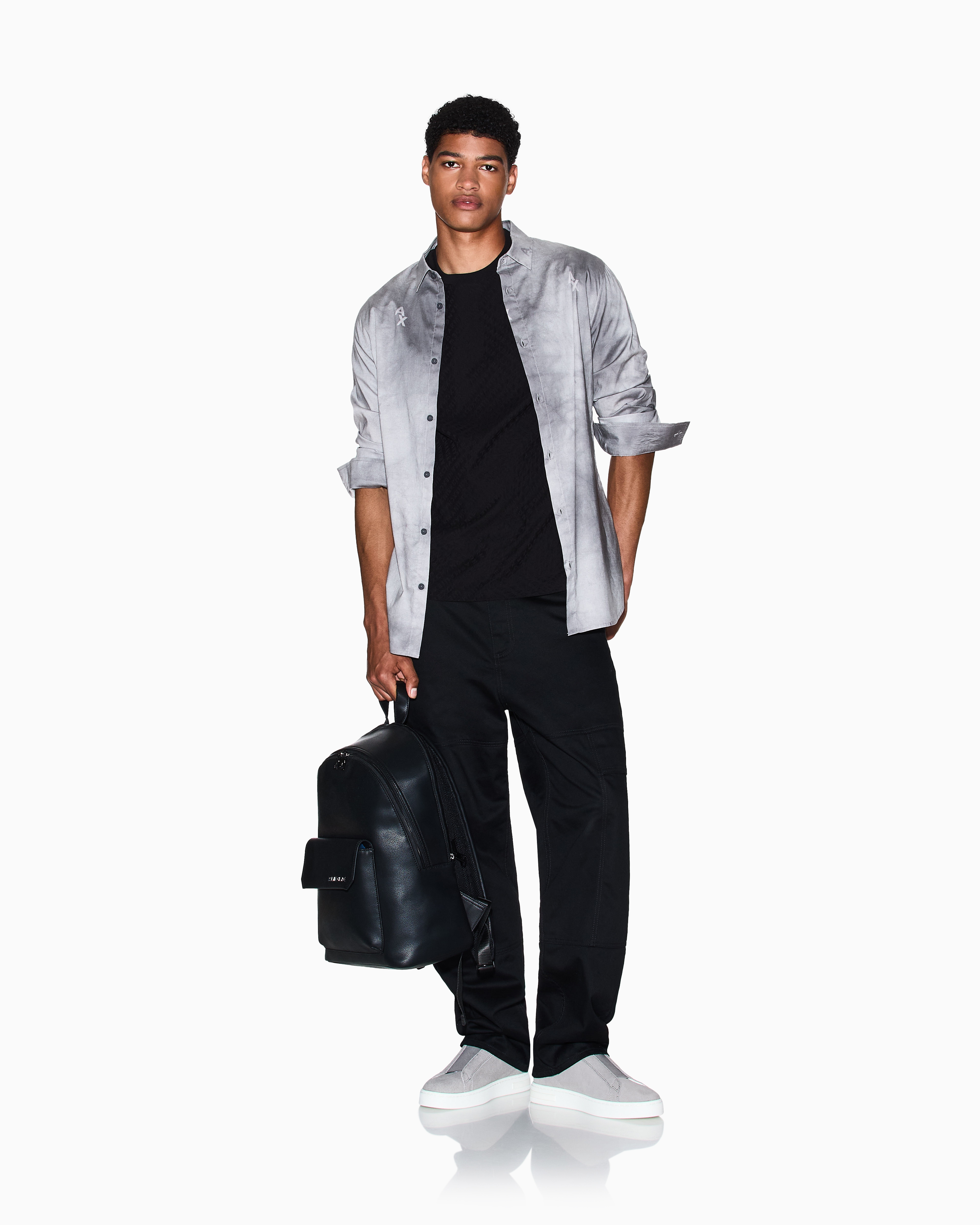 Armani Exchange - Slim fit shirt with shaded print, Man, Grey, Size: