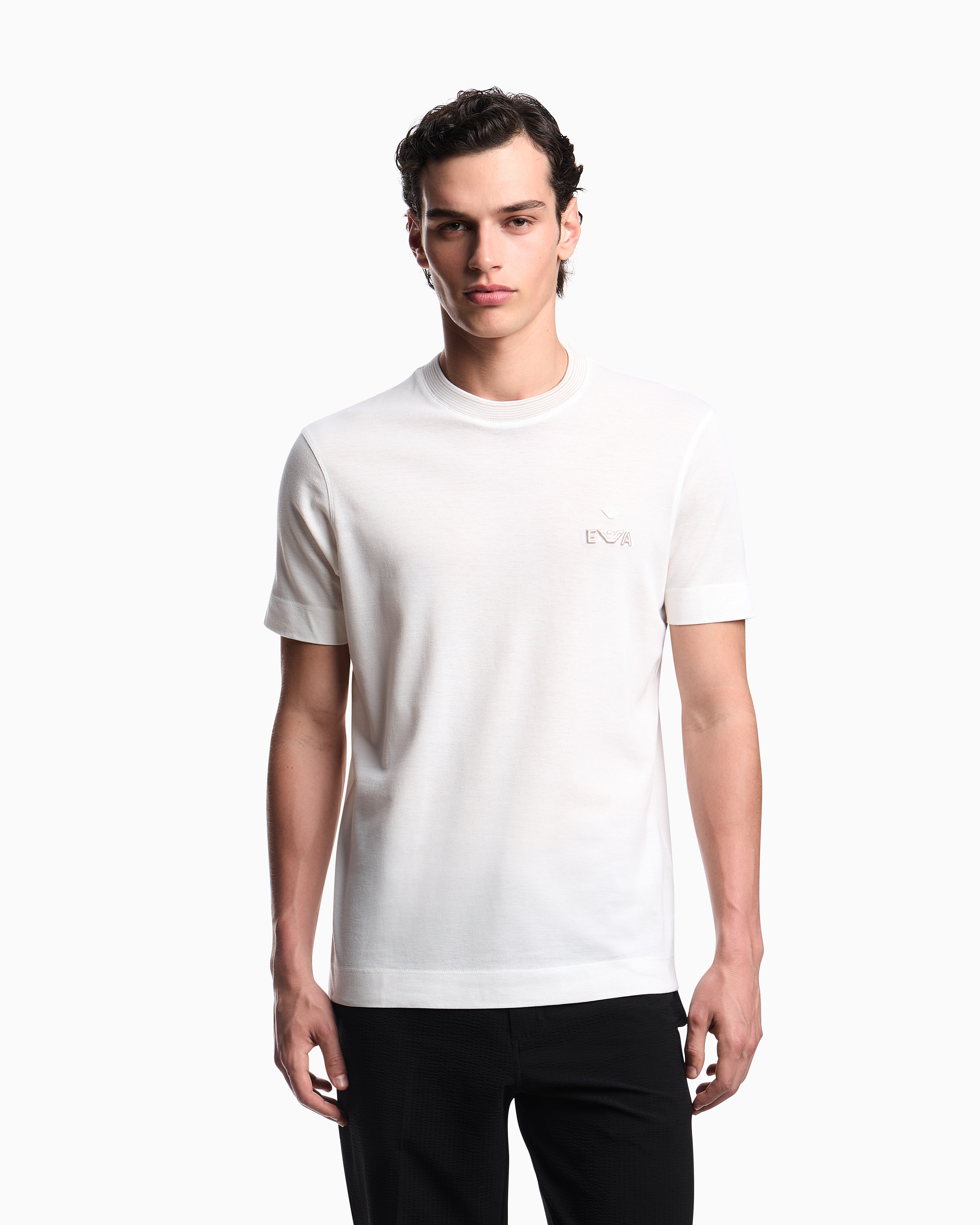 Emporio Armani - ASV piqué T-shirt with super-embossed EA embroidery, Man, White, Size: