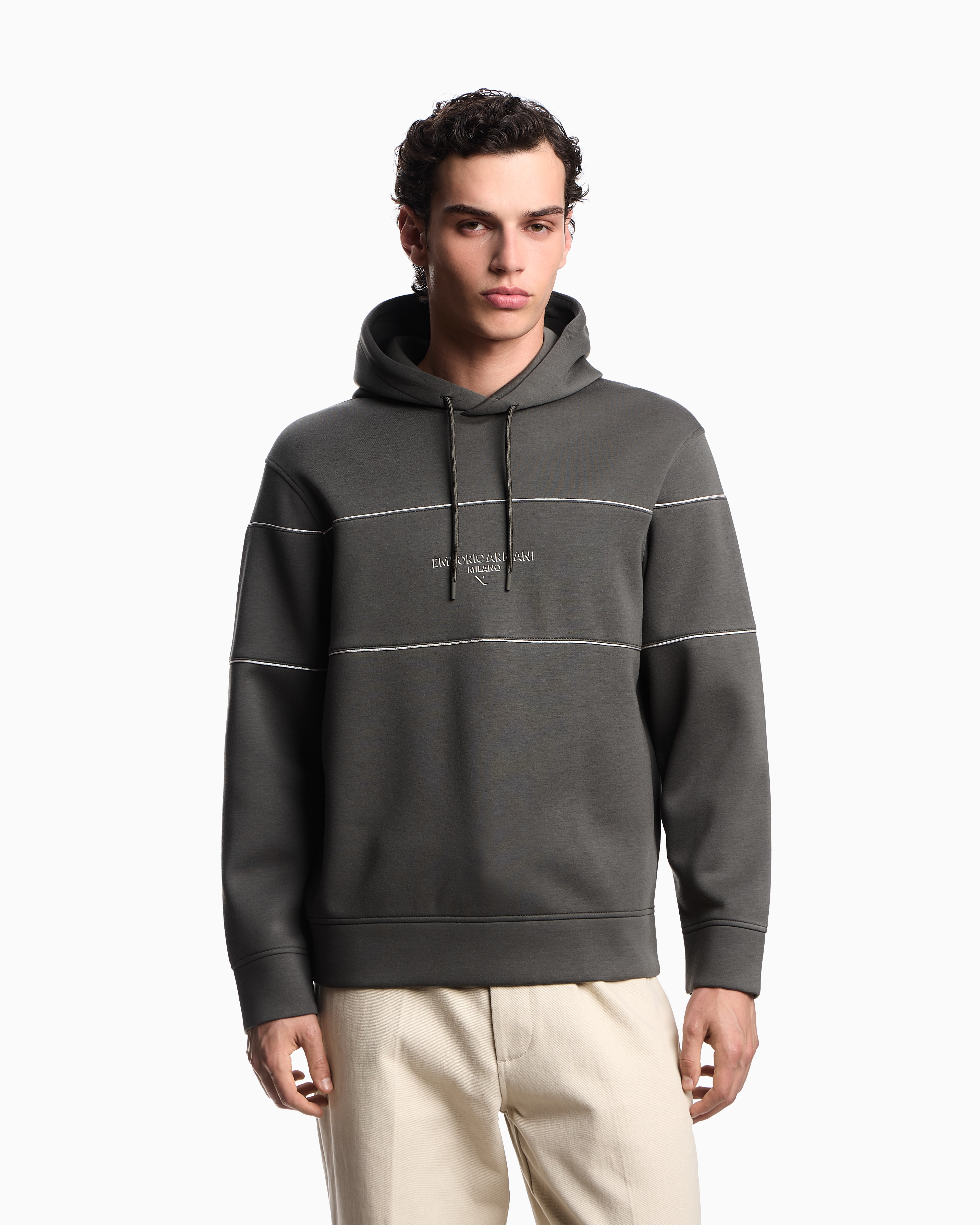 Emporio Armani - Double-jersey hooded sweatshirt with 3D-effect logo, Man, Green, Size: