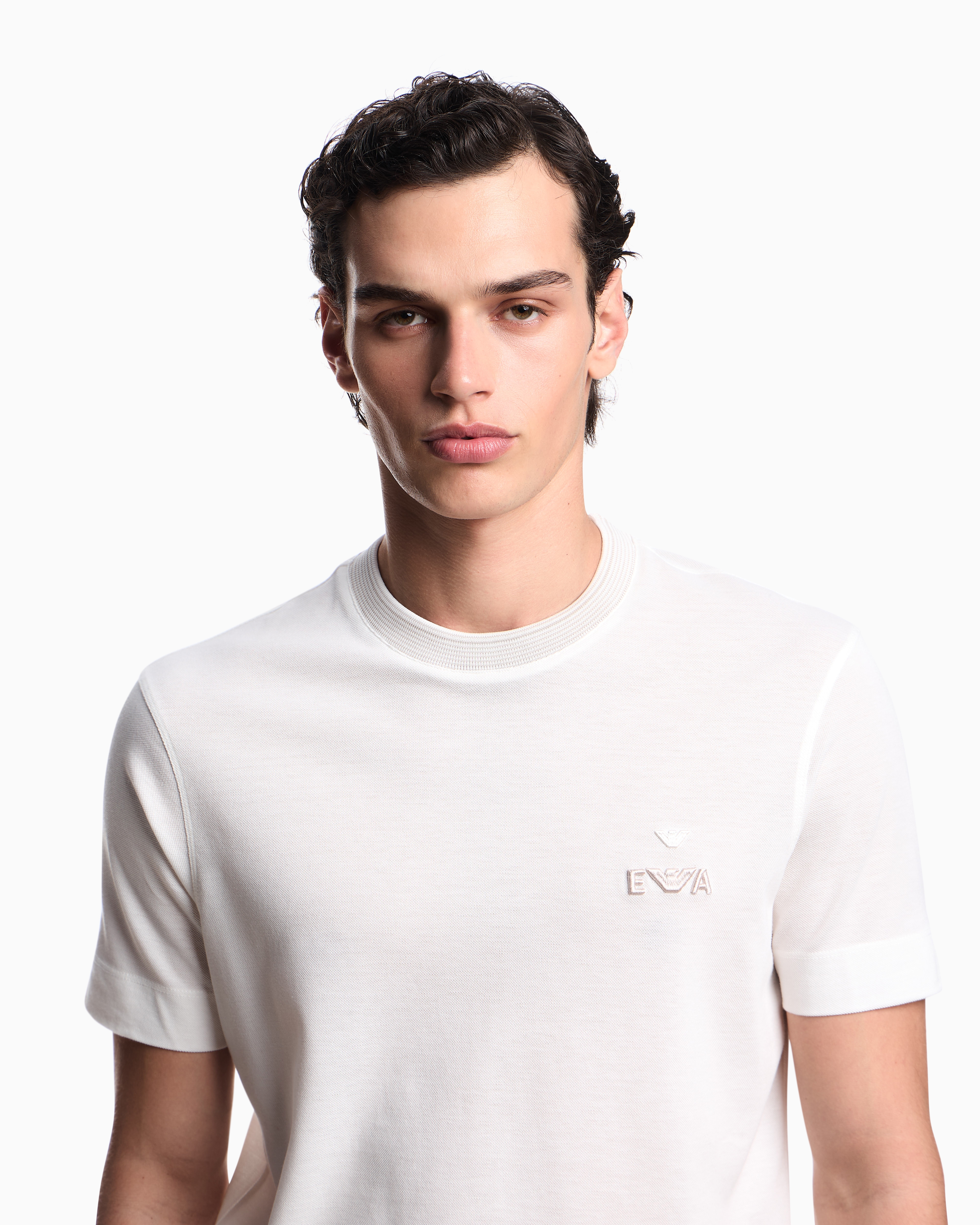 Emporio Armani - ASV piqué T-shirt with super-embossed EA embroidery, Man, White, Size: