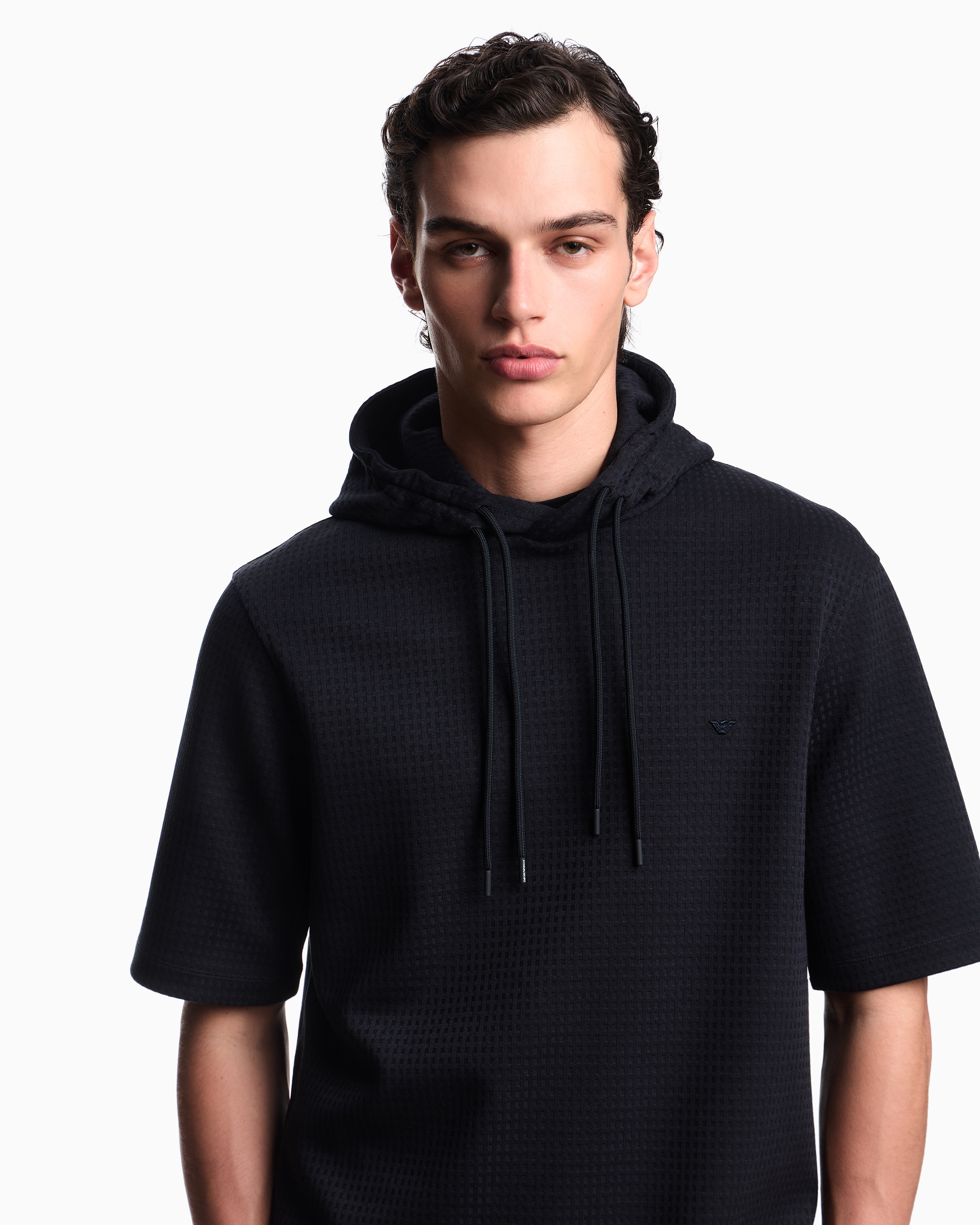 Emporio Armani - ASV Lyocell-blend jacquard jersey hooded sweatshirt, Man, Navy_blue, Size: