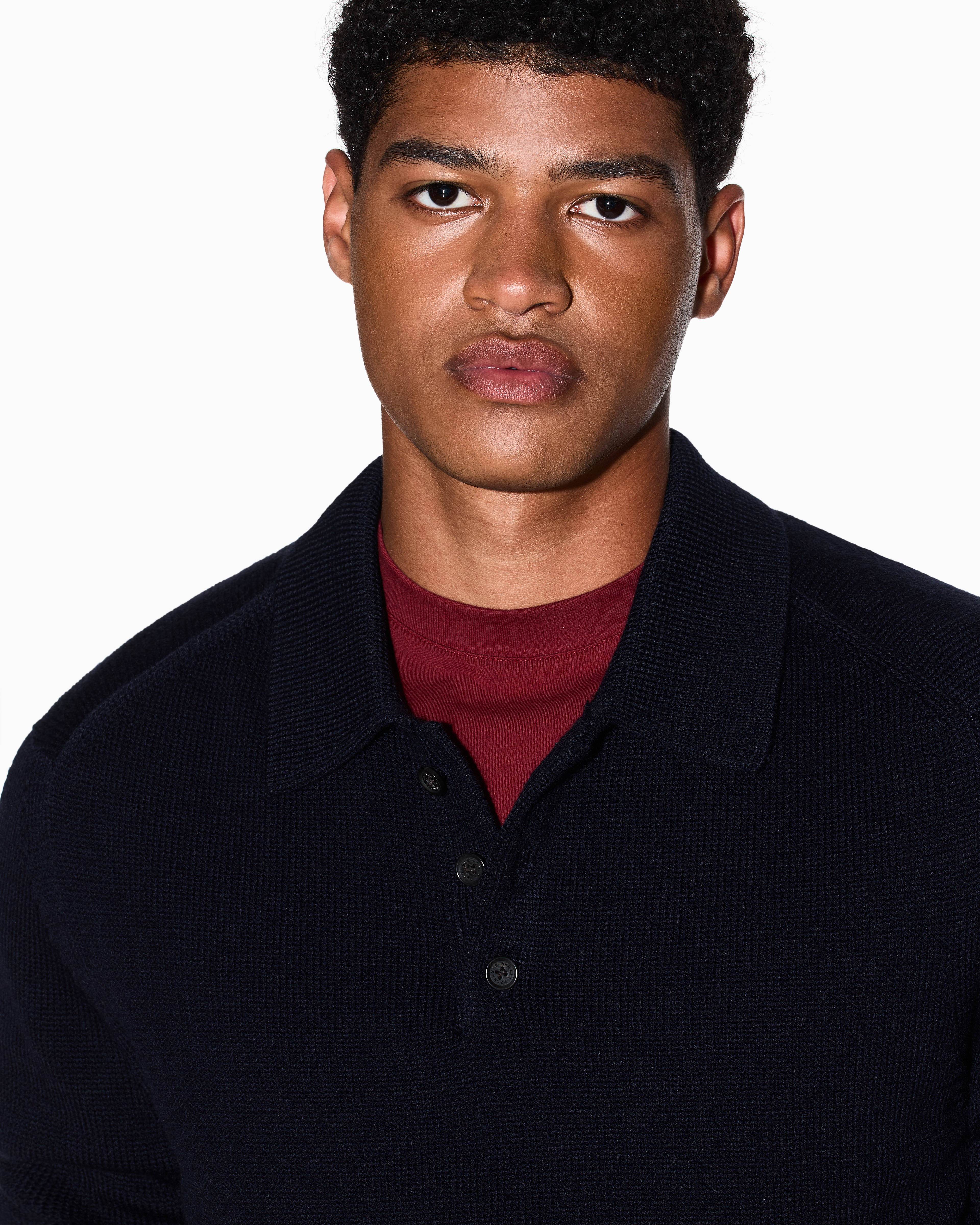 Armani Exchange - Wool and cotton knitted polo shirt, Man, Navy_blue, Size: