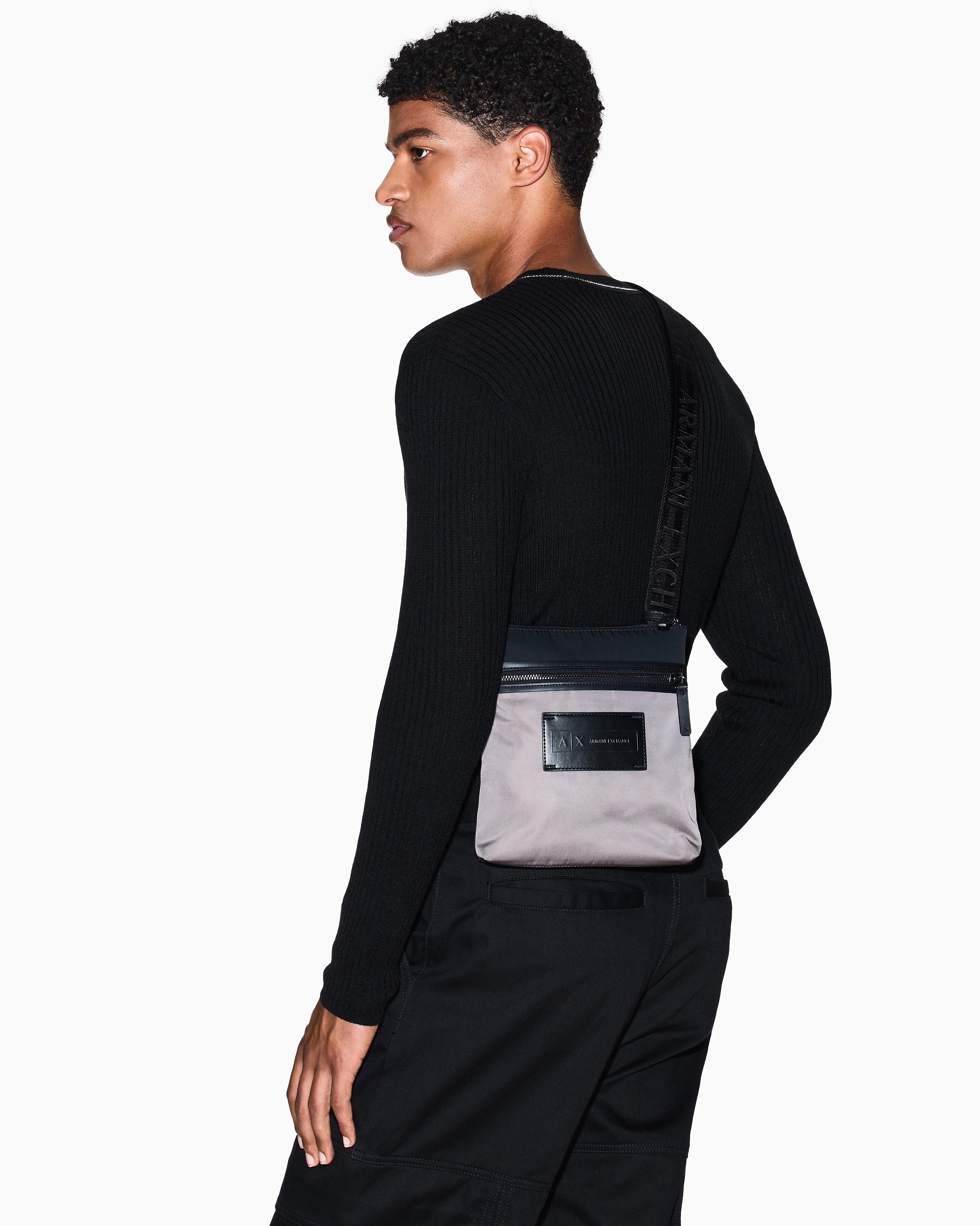 Armani Exchange - Two-tone shoulder bag with logo, Man, Grey, Size: TU