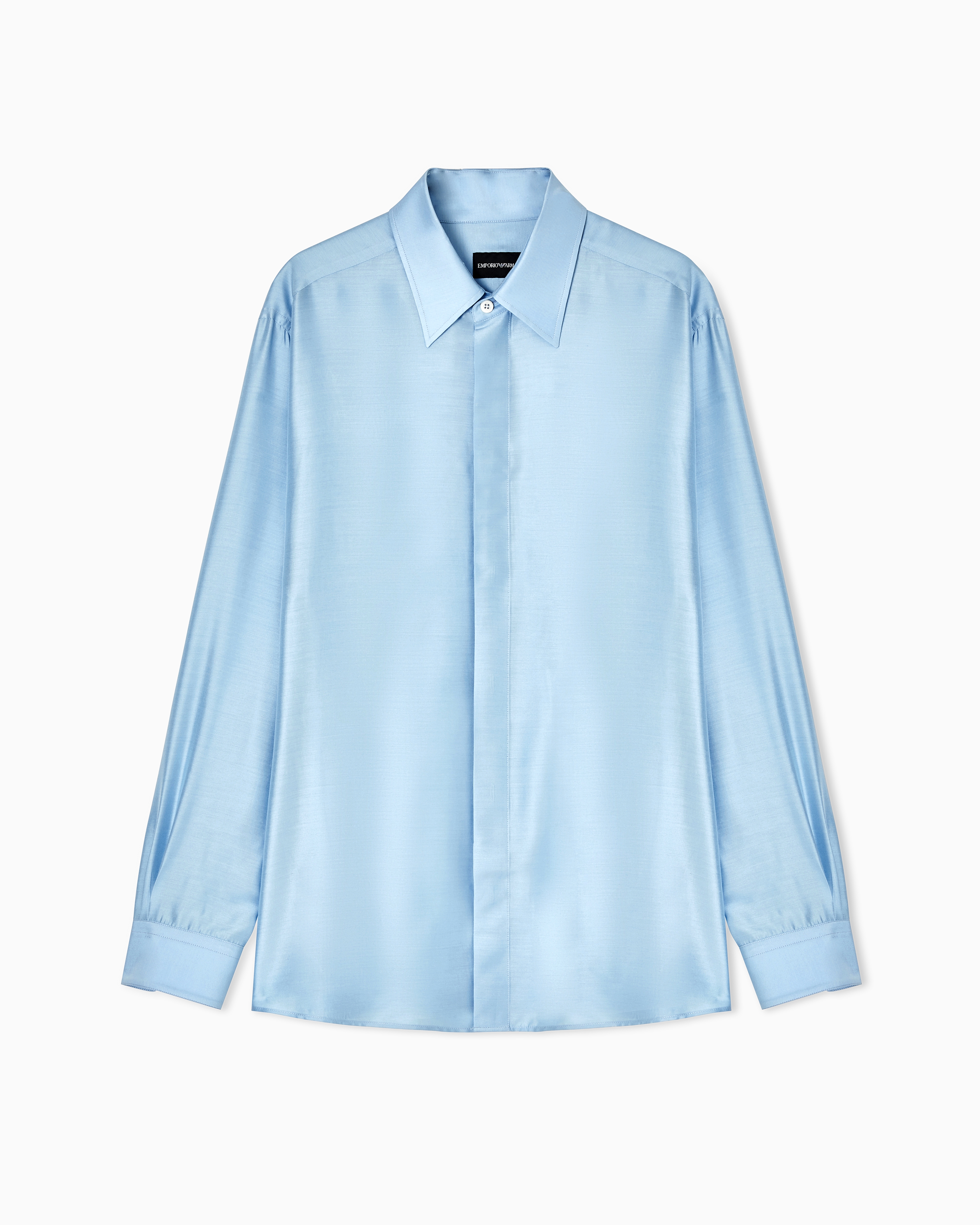 Emporio Armani - Limited Edition silk-blend shirt, Man, Light Blue, Size:
