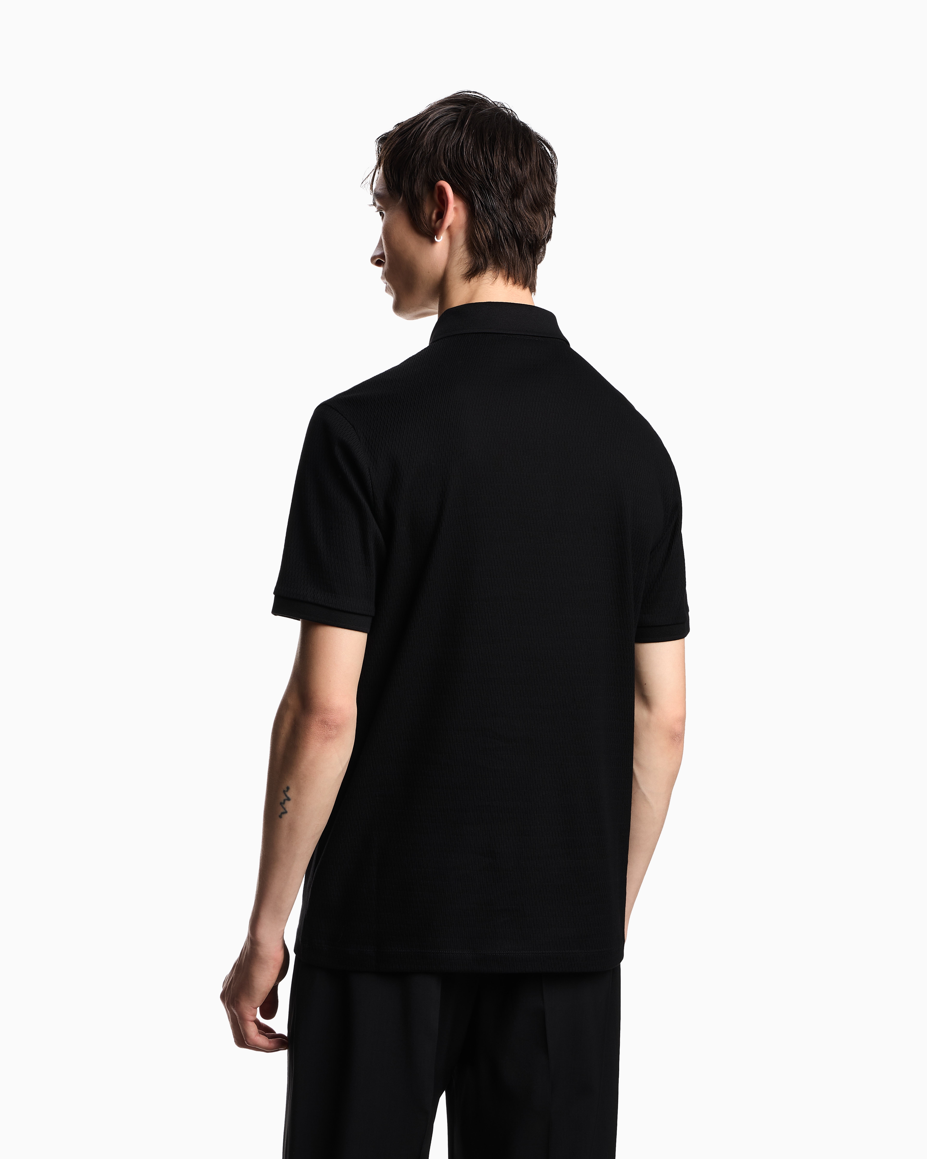 Emporio Armani - Jersey polo shirt with vertical jacquard motif, Man, Black, Size: