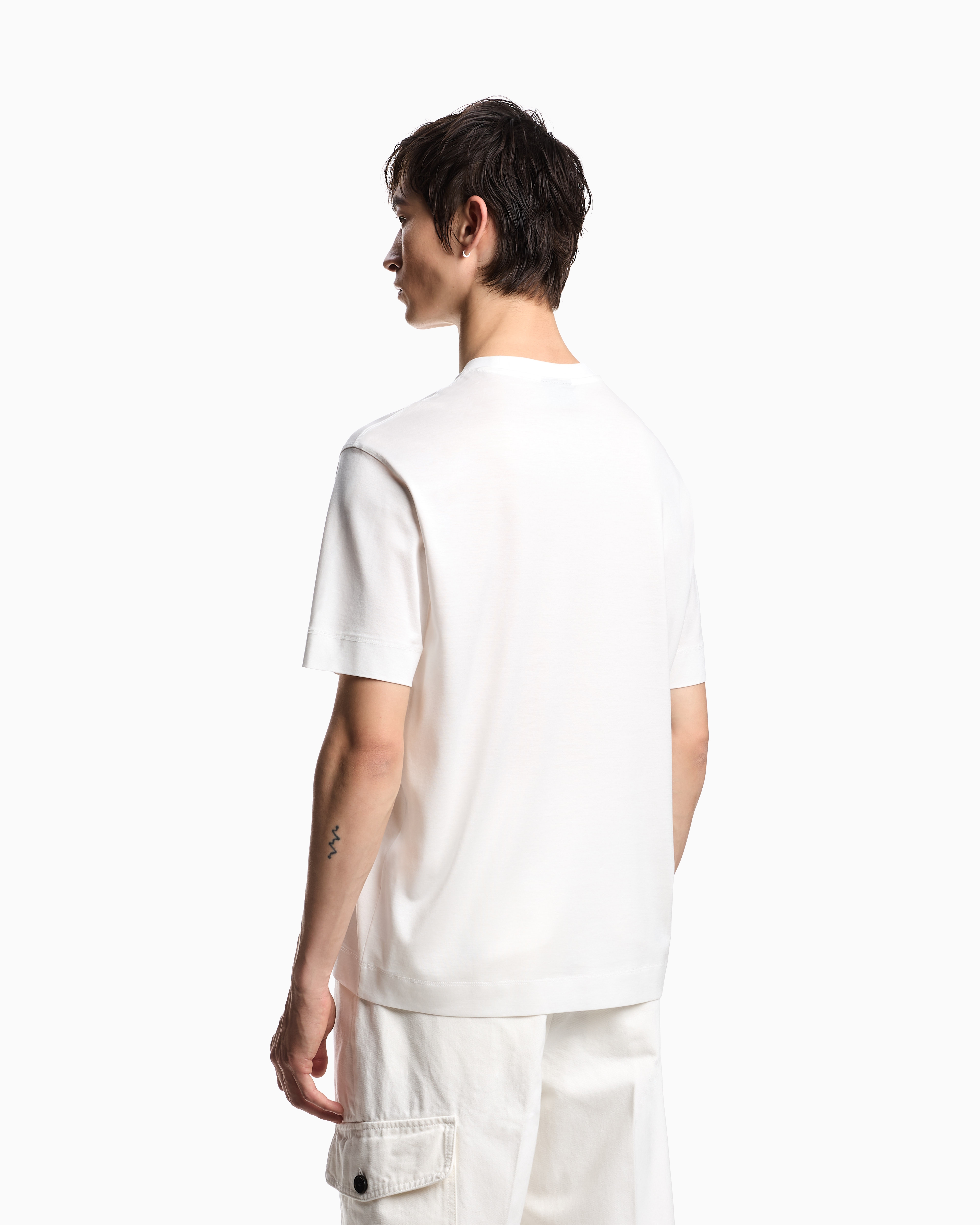 Emporio Armani - ASV Lyocell T-shirt with vintage-effect logo print, Man, White, Size:
