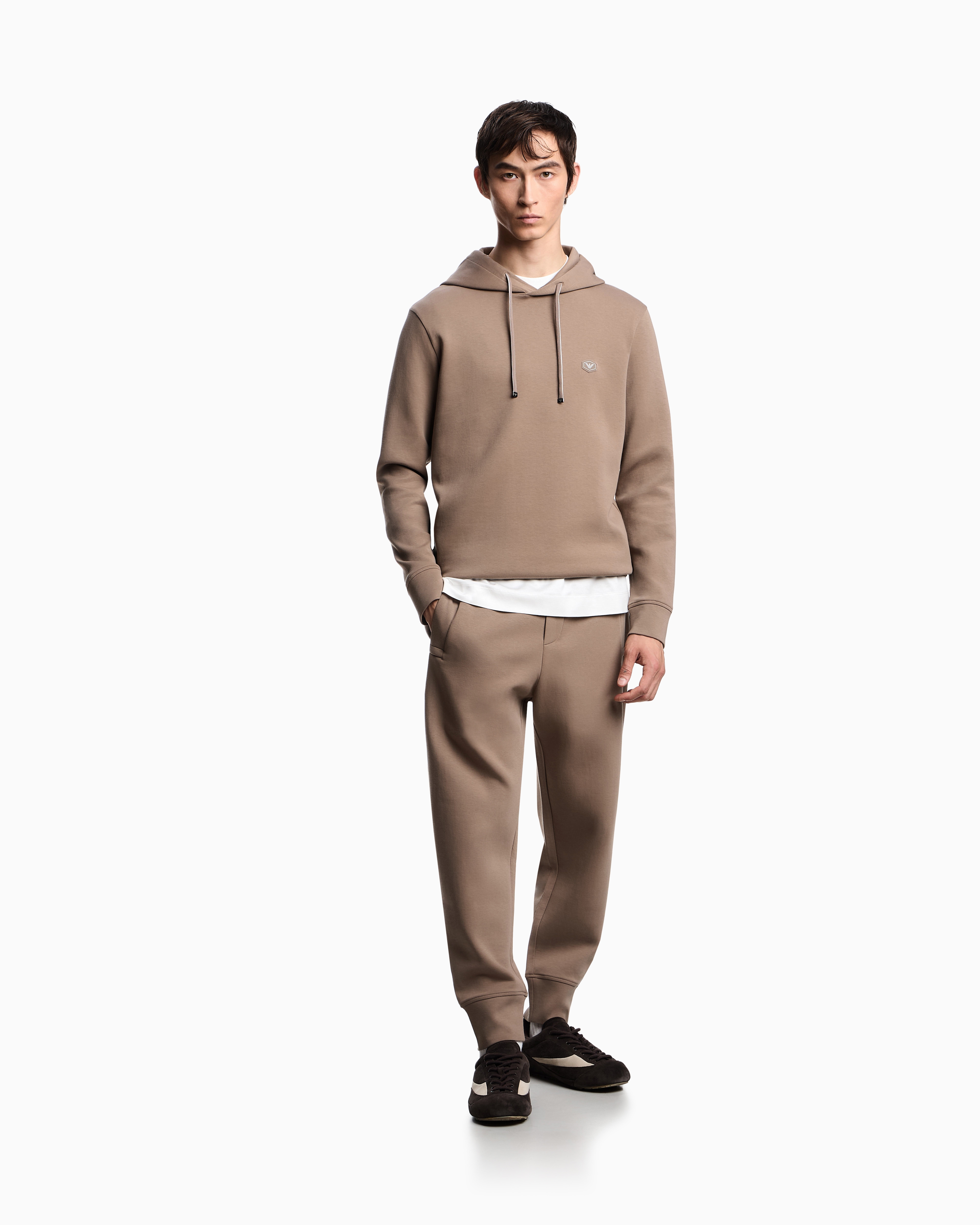 Emporio Armani - Hooded sweatshirt with micro logo patch, Man, Beige, Size: