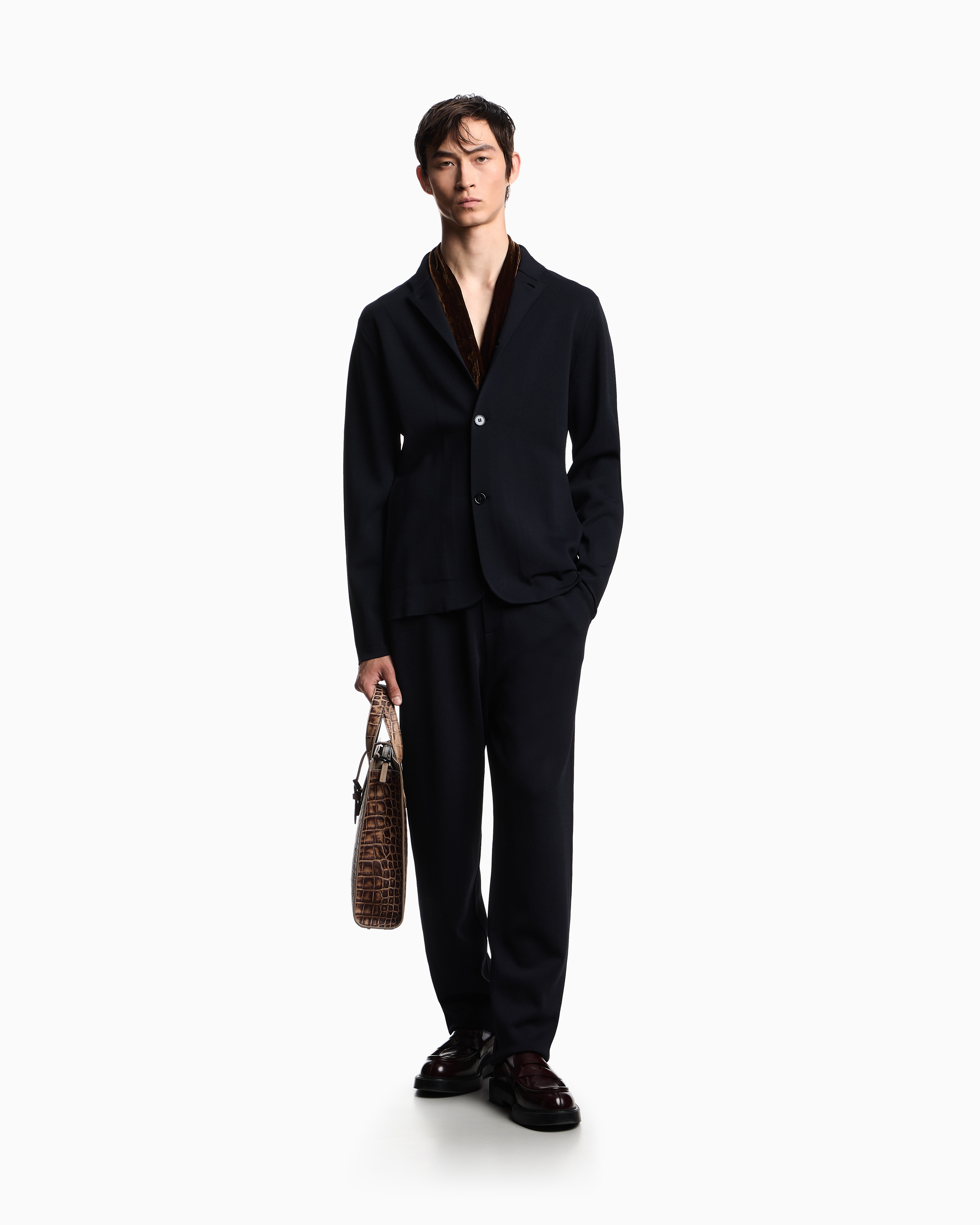 【極美品/伊製】GIORGIO ARMANI フリルニットジャケット ブラック EM003778_AF19235_UB109_D_FW202