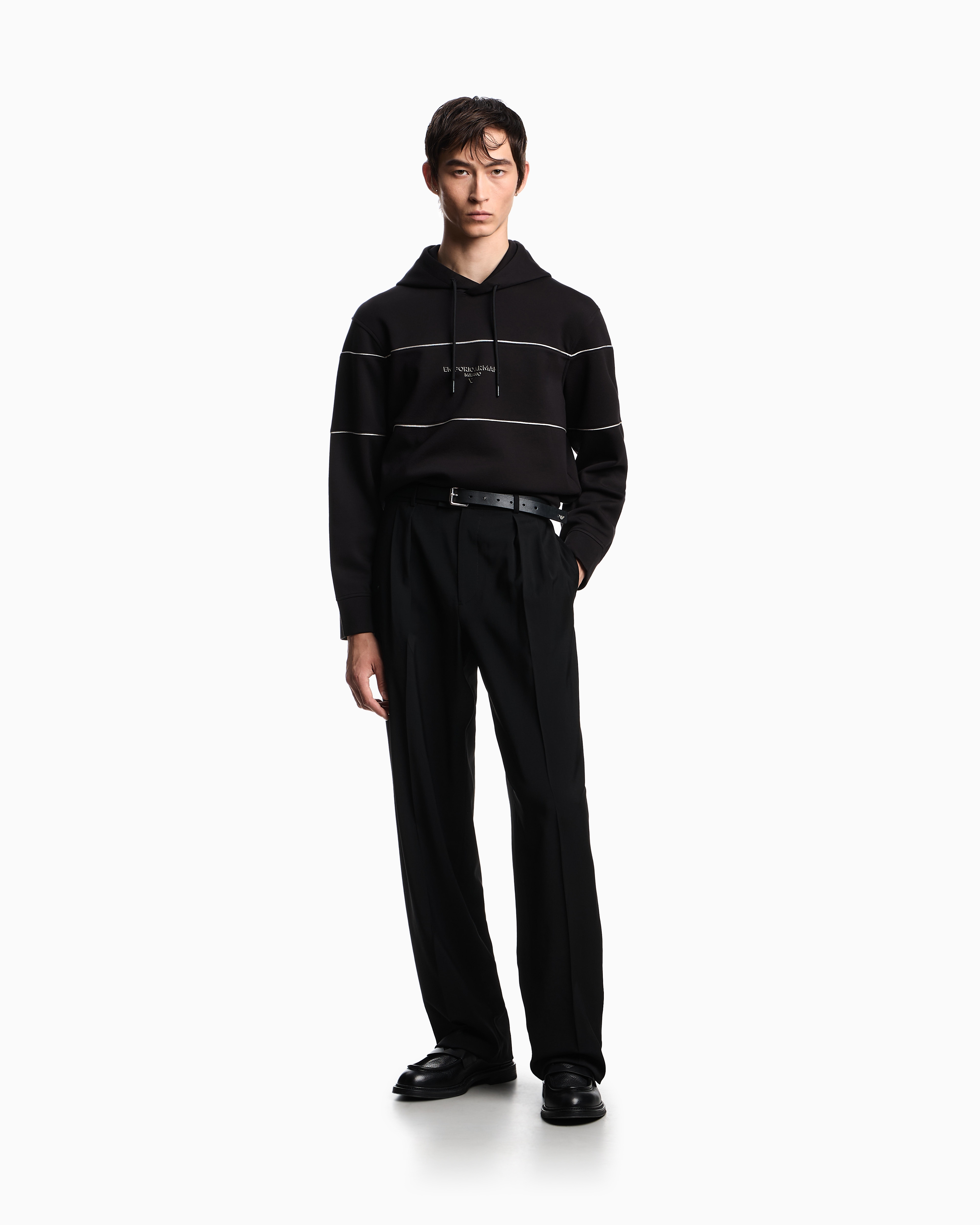 Emporio Armani - Double-jersey hooded sweatshirt with 3D-effect logo, Man, Black, Size: