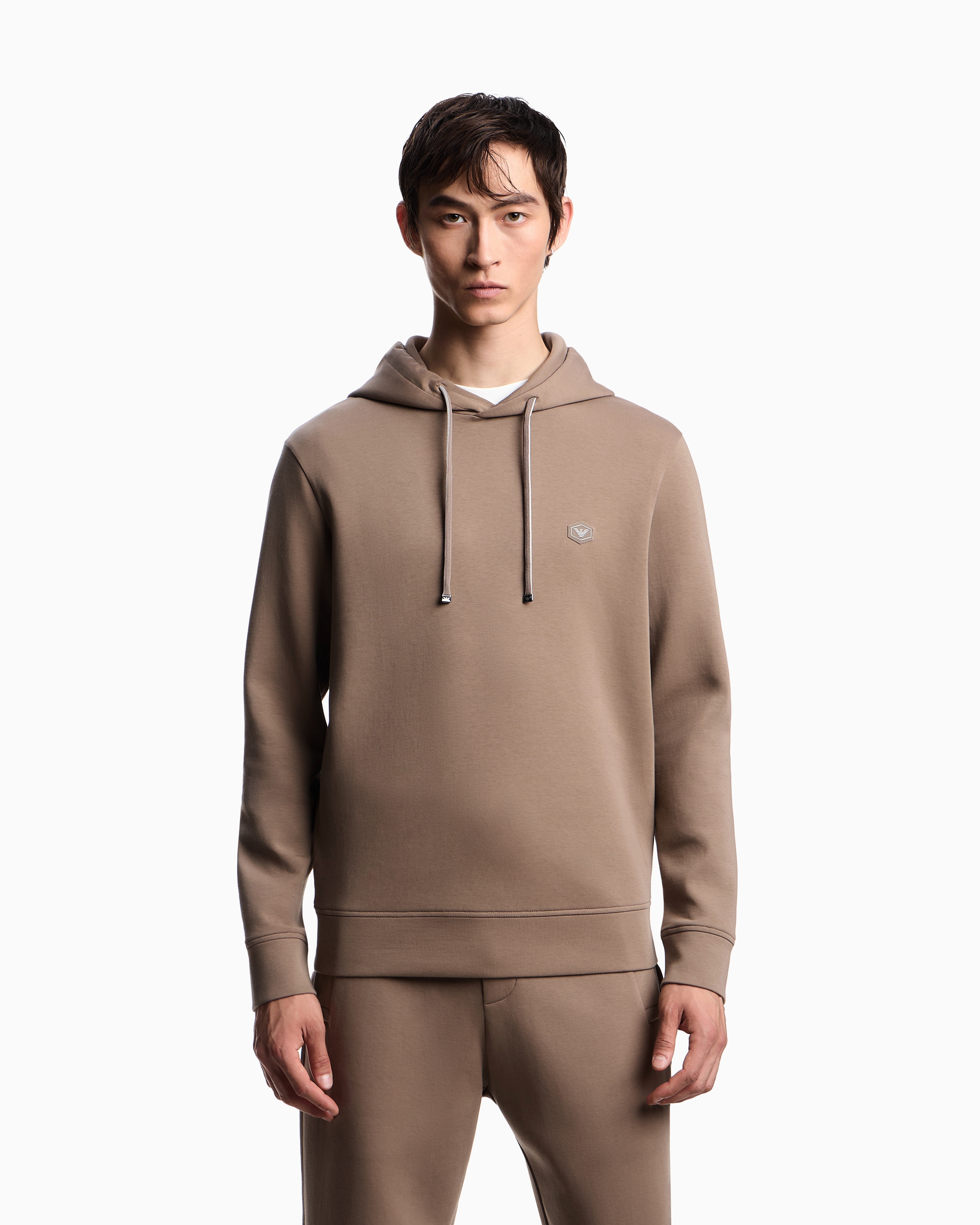 Emporio Armani - Hooded sweatshirt with micro logo patch, Man, Beige, Size: