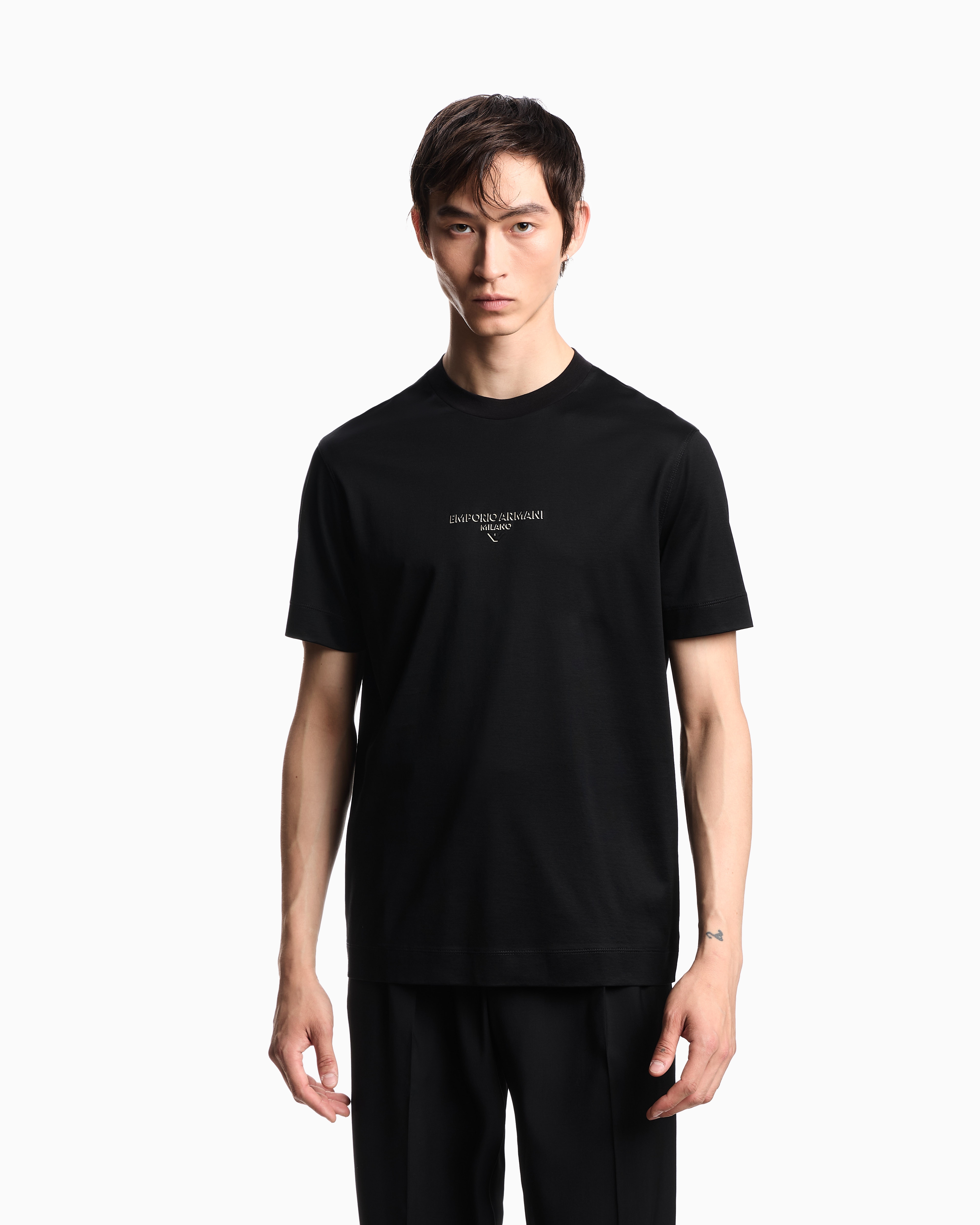 Emporio Armani - Lyocell blend jersey T-shirt with 3D-effect logo, Man, Black, Size: