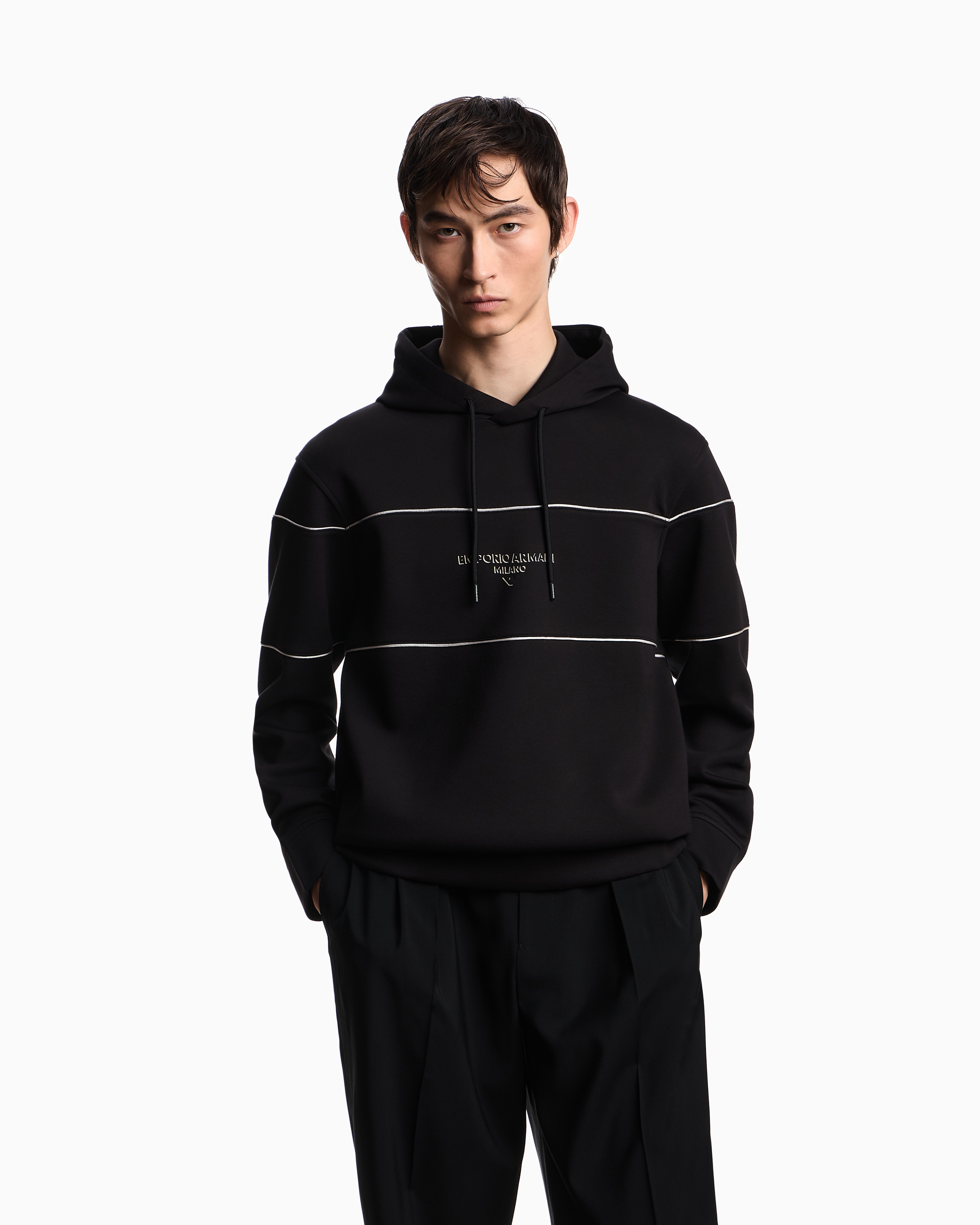 Emporio Armani - Double-jersey hooded sweatshirt with 3D-effect logo, Man, Black, Size: