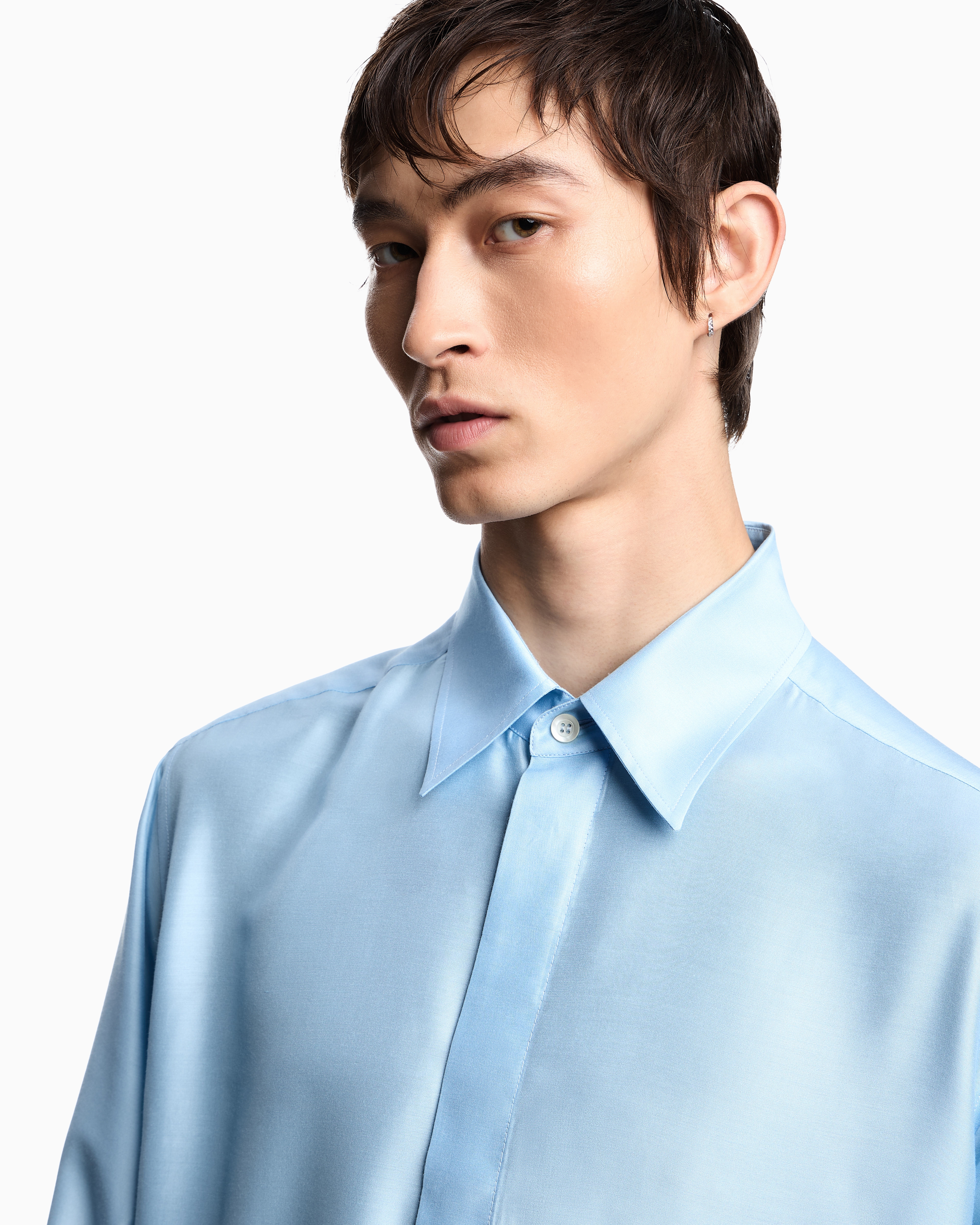Emporio Armani - Limited Edition silk-blend shirt, Man, Light Blue, Size: