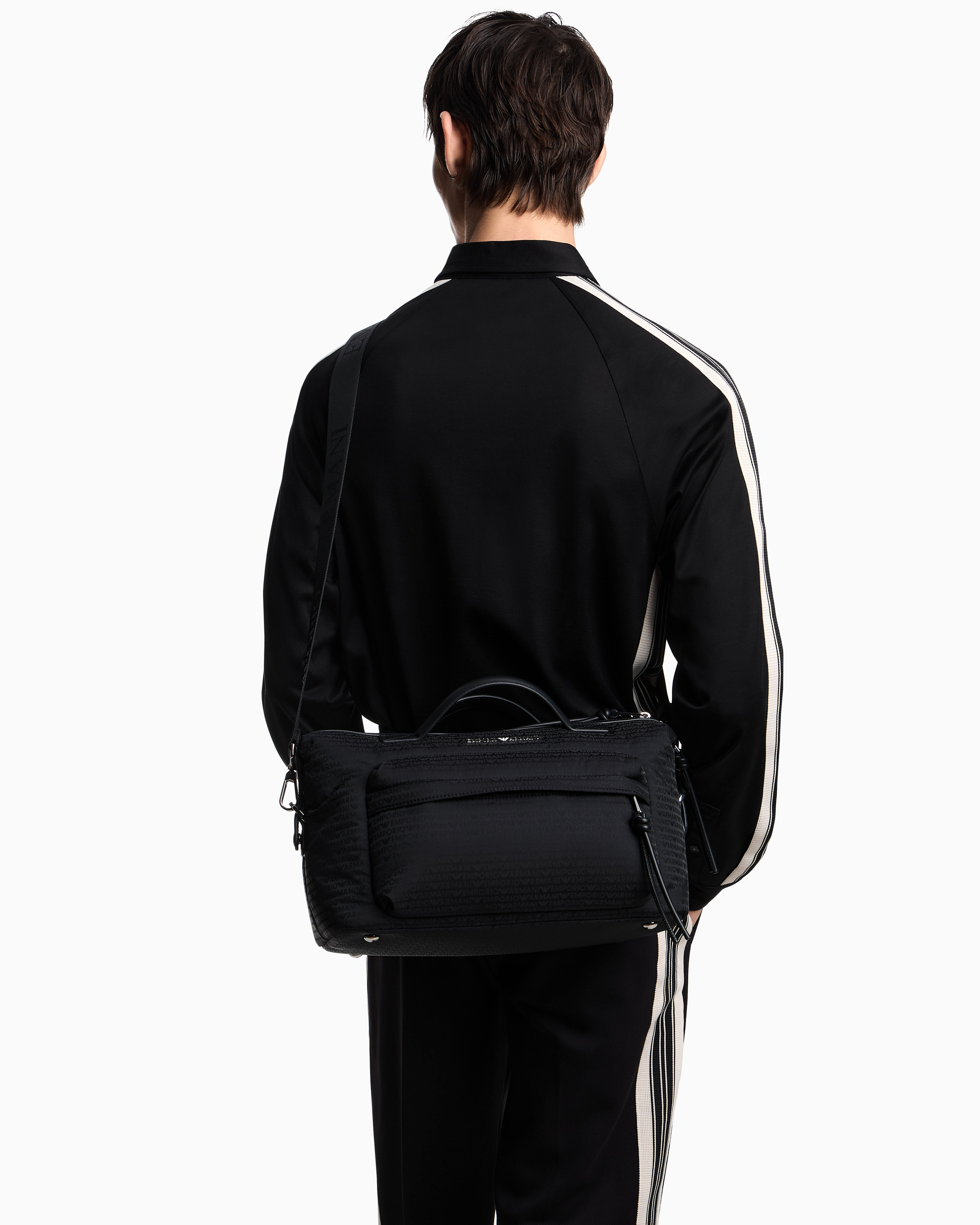 Emporio Armani - Nylon satchel with shoulder strap with monogram lettering, Man, Black, Size: TU