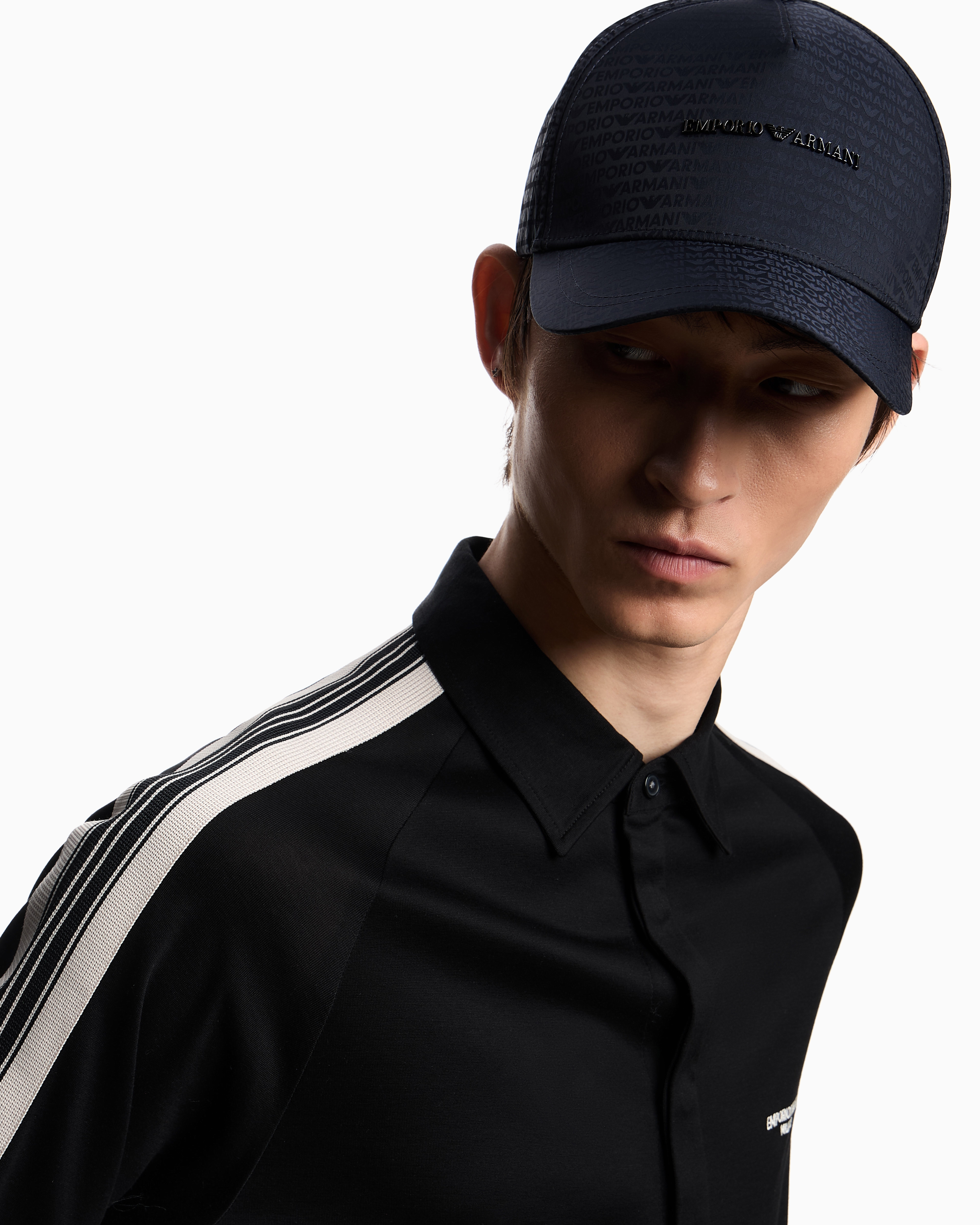 Emporio Armani - Jacquard nylon baseball cap with all-over logo lettering, Man, Navy_blue, Size: TU