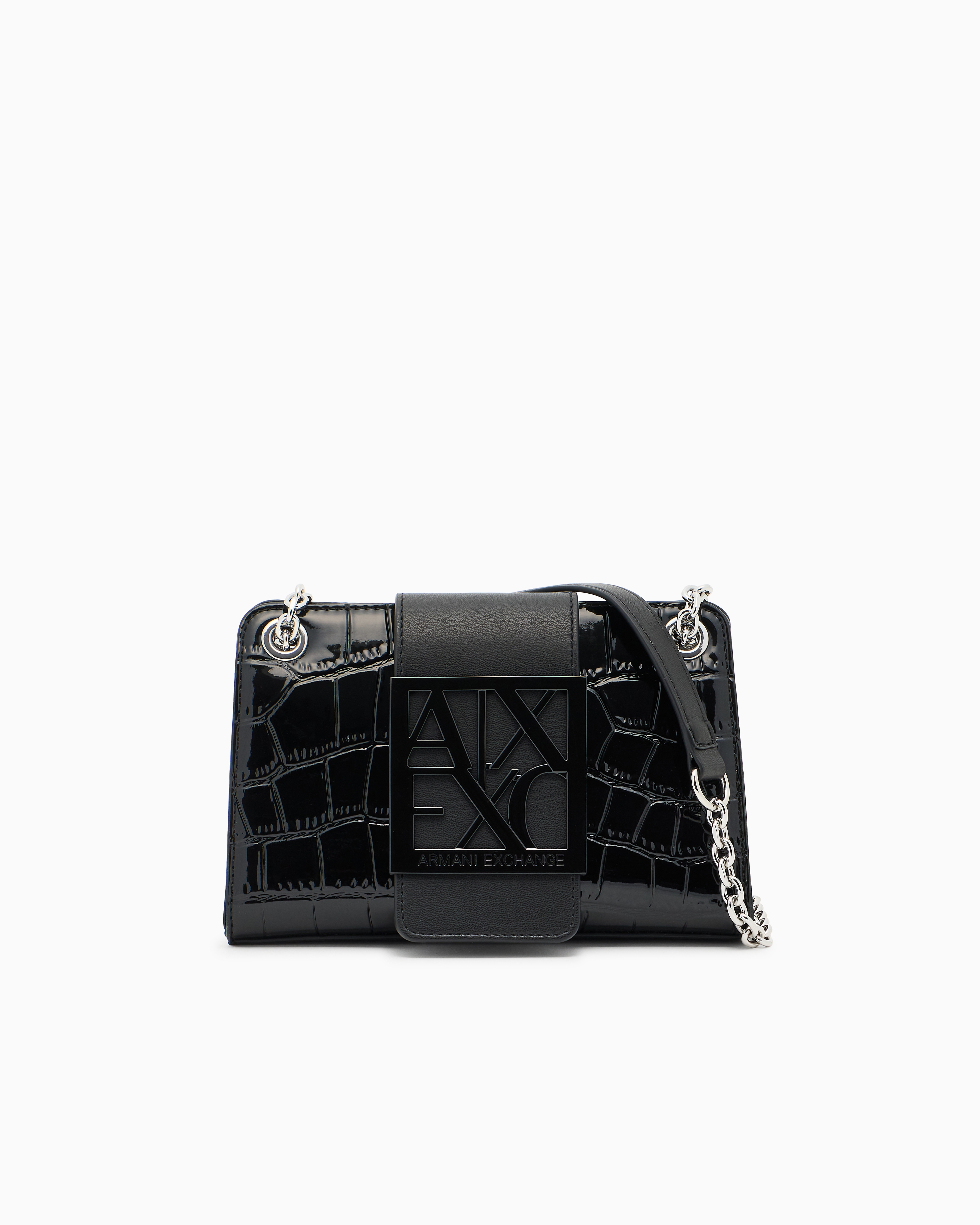 Armani Exchange - Small shoulder bag with shaped logo, Woman, Black, Size: TU
