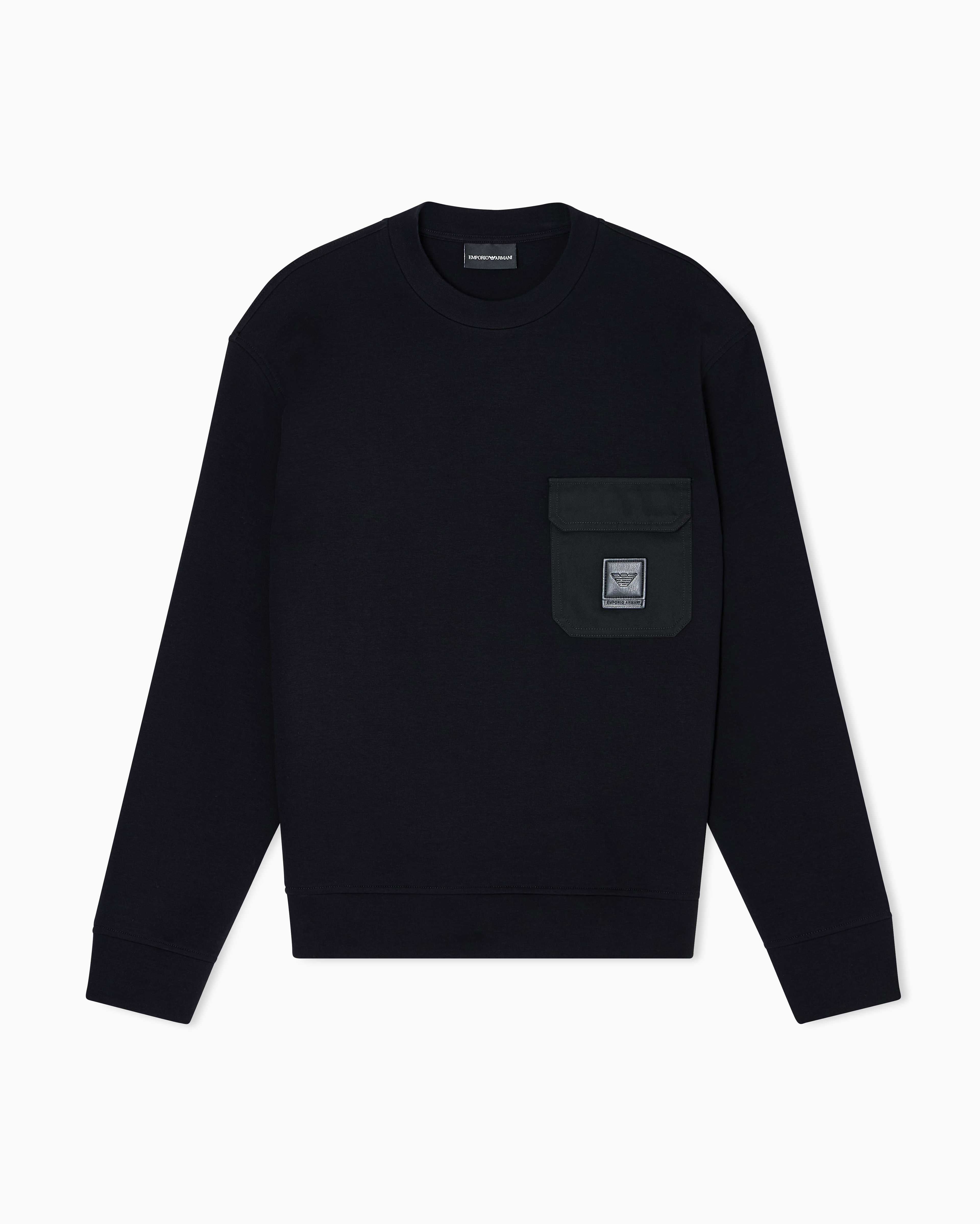Emporio Armani - ASV double-jersey sweatshirt with pocket and logo patch, Man, Black, Size: