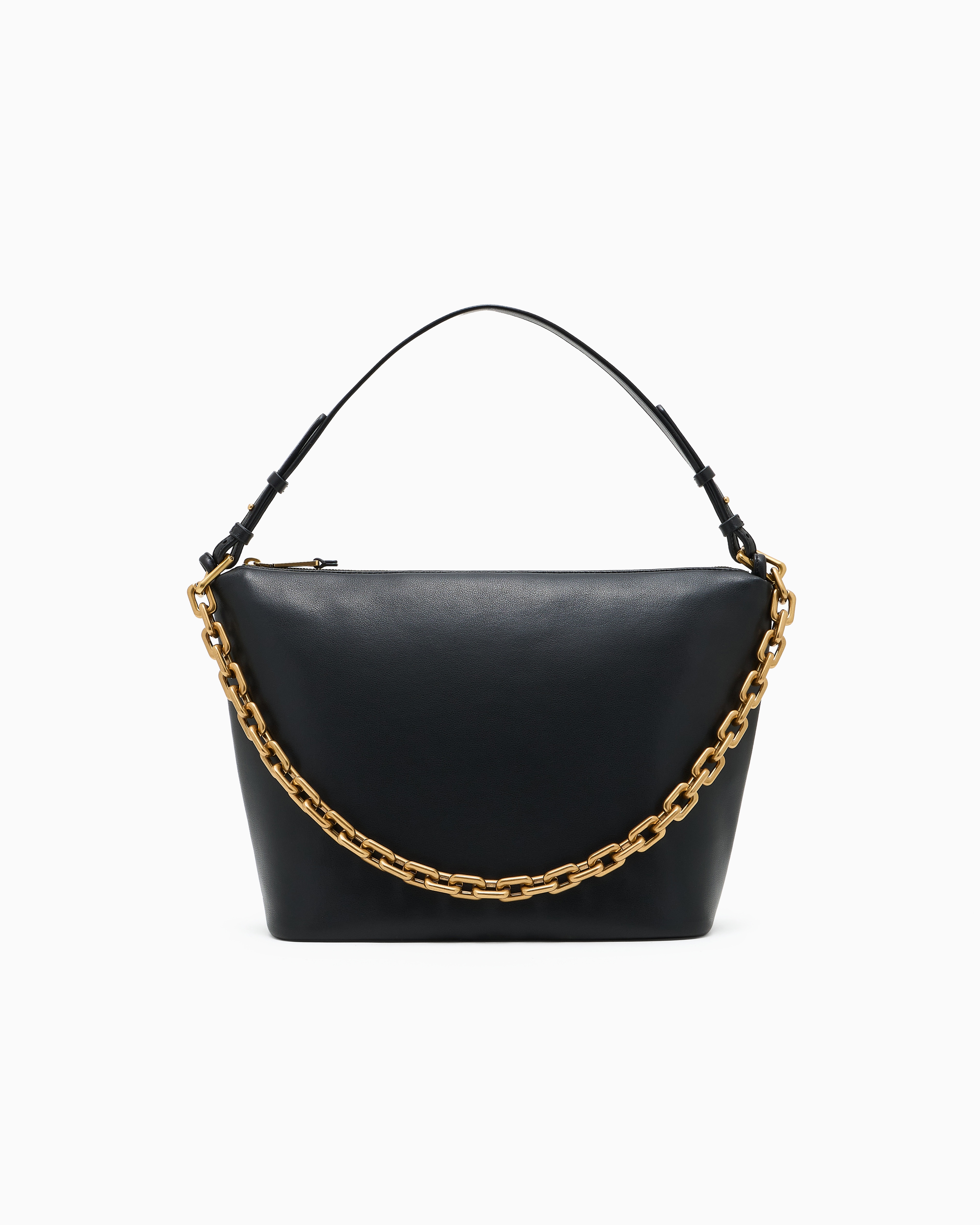 Emporio Armani Black Medium Leather Hobo Bag With Chain