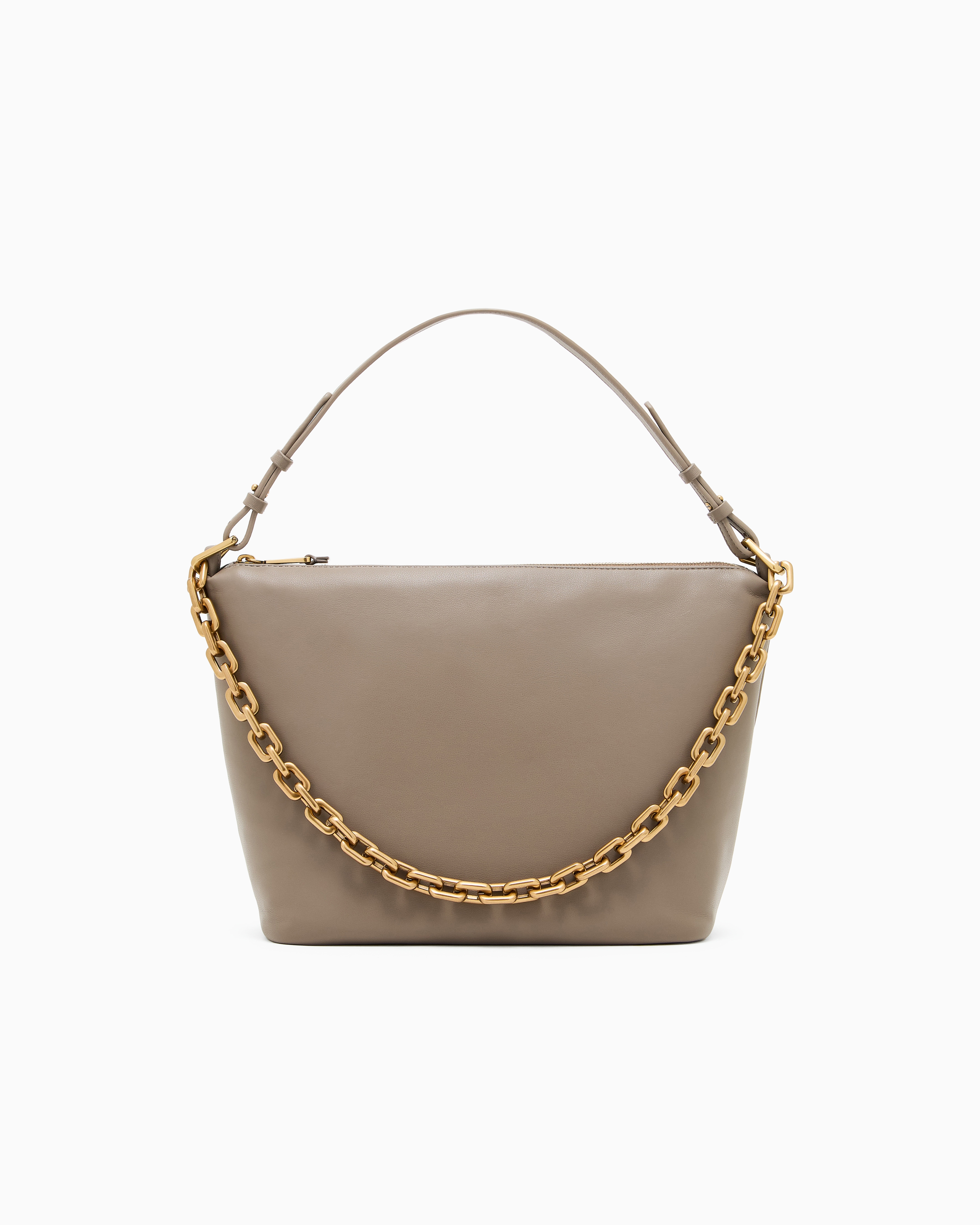 Emporio Armani Beige Medium Leather Hobo Bag With Chain