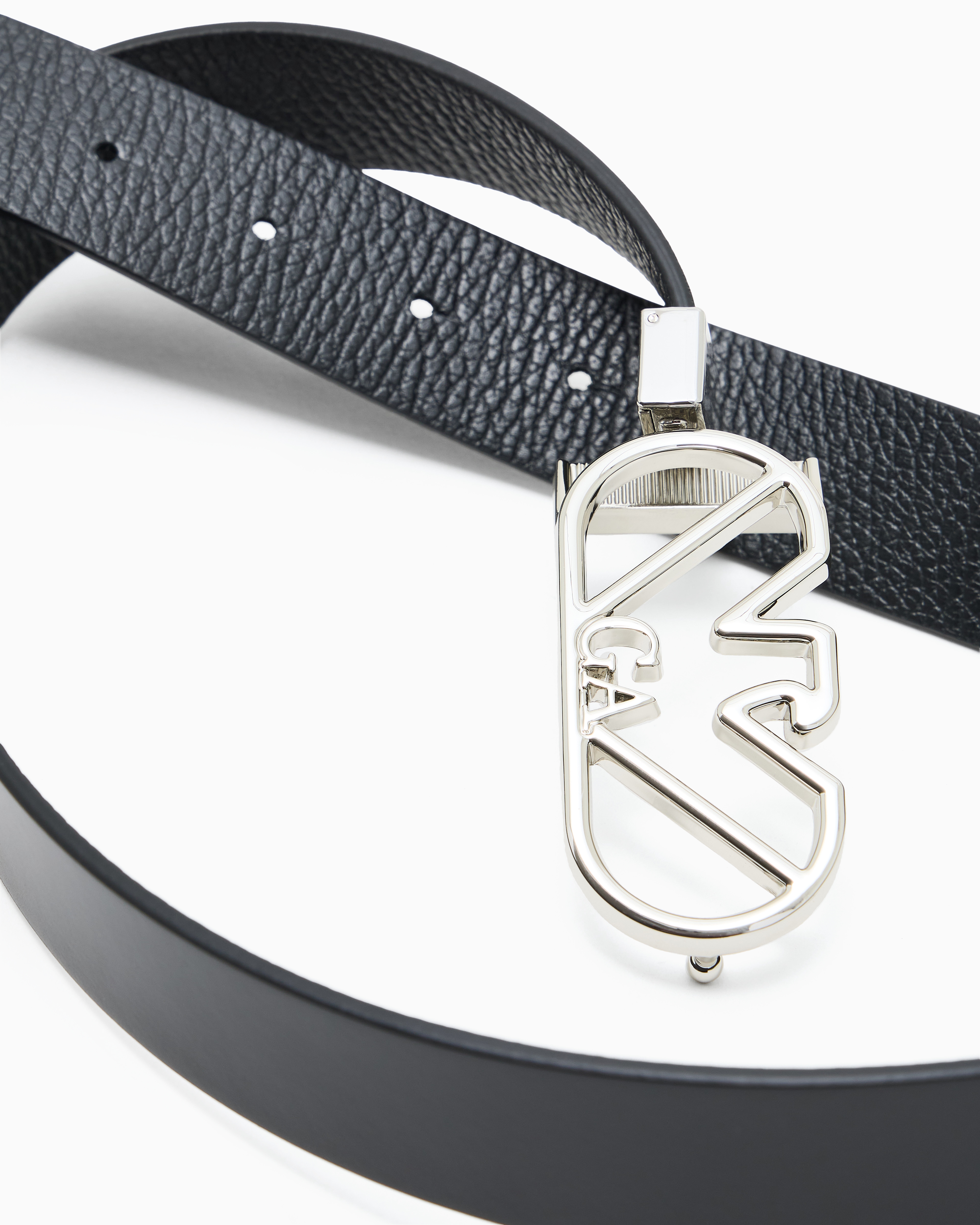 Emporio Armani - Leather reversible belt with eagle buckle, Woman, Black, Size: