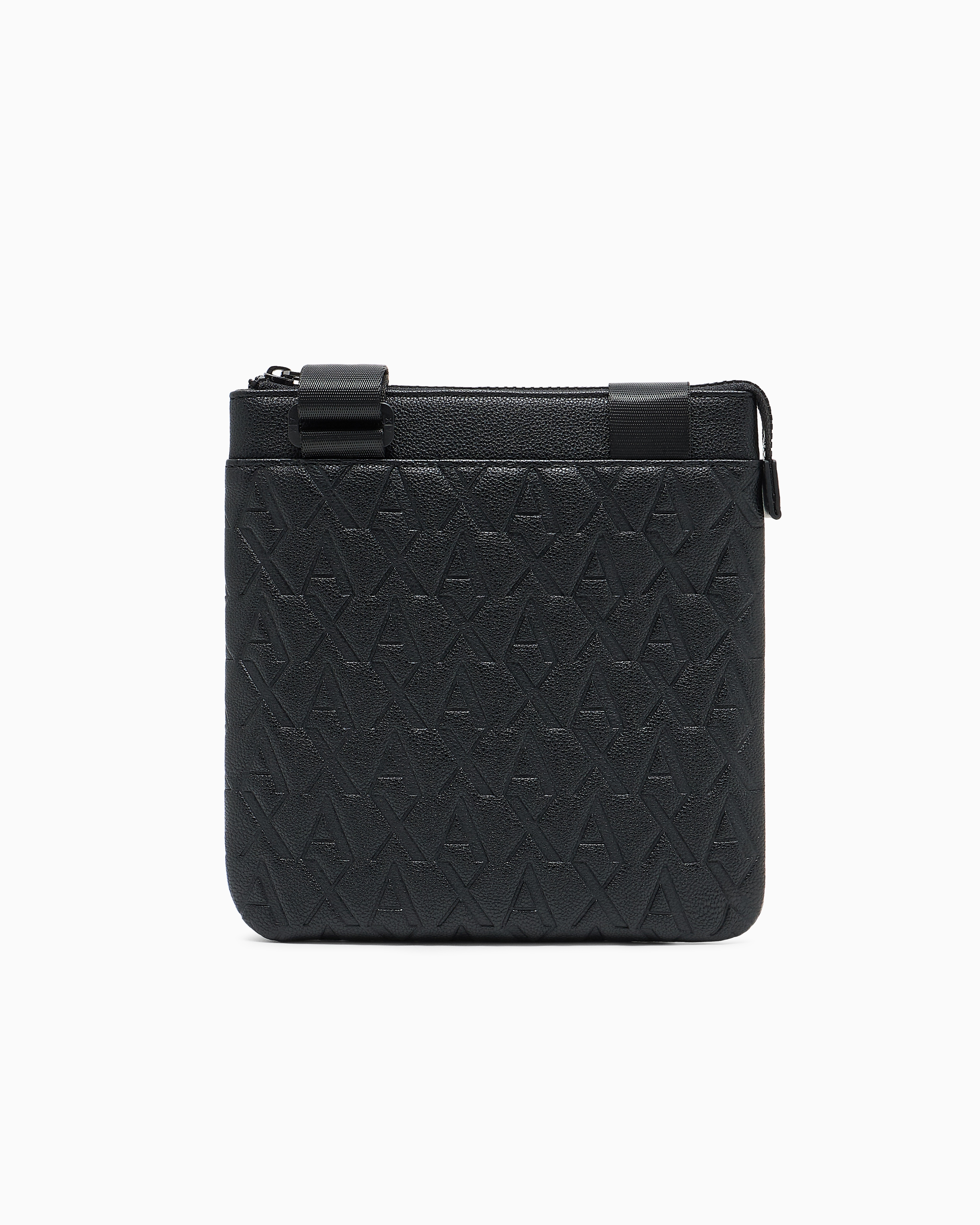 Armani Exchange - Flat shoulder bag with allover logo, Man, Black, Size: TU