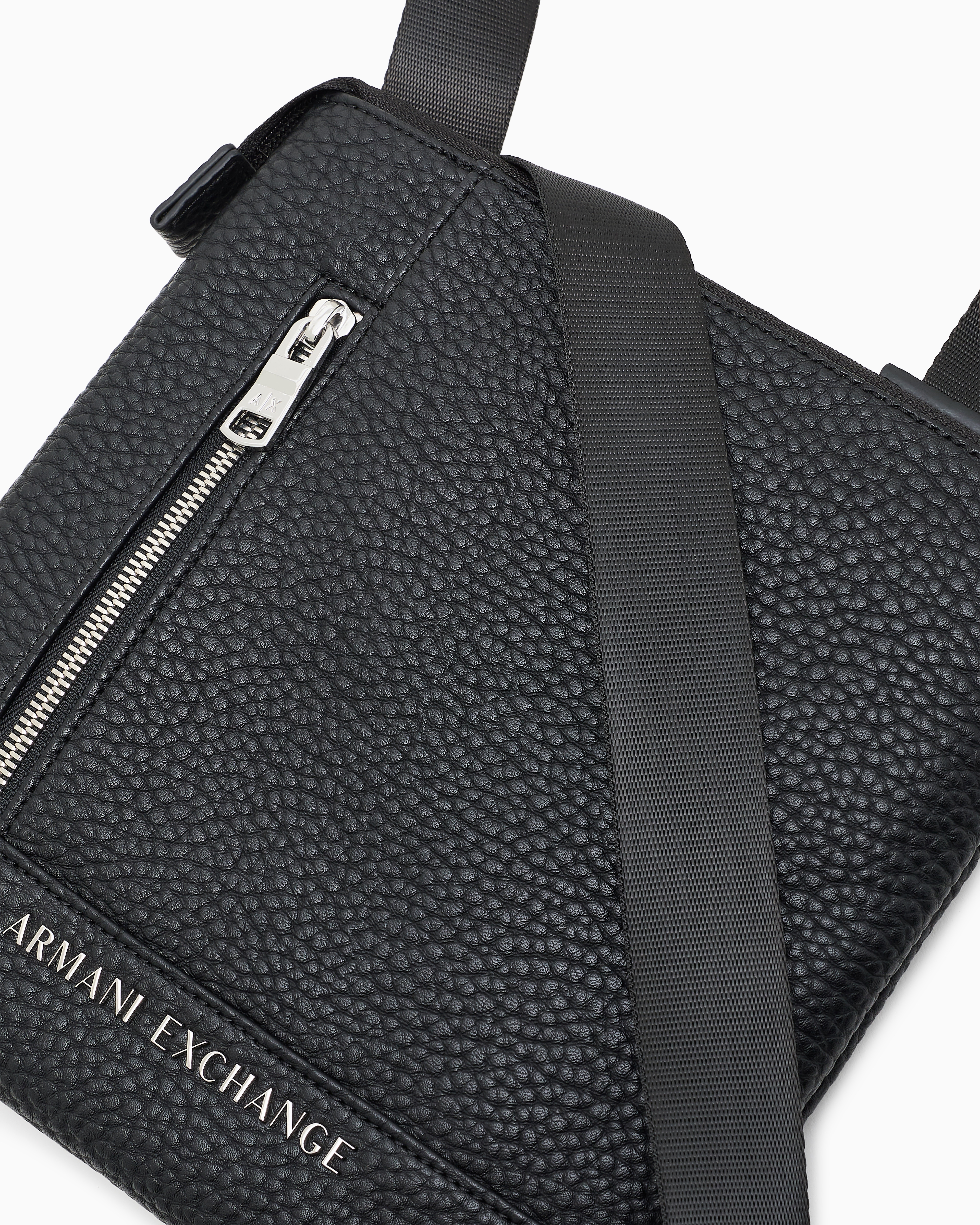 Armani Exchange - Flat crossbody bag with external pocket, Man, Black, Size: TU