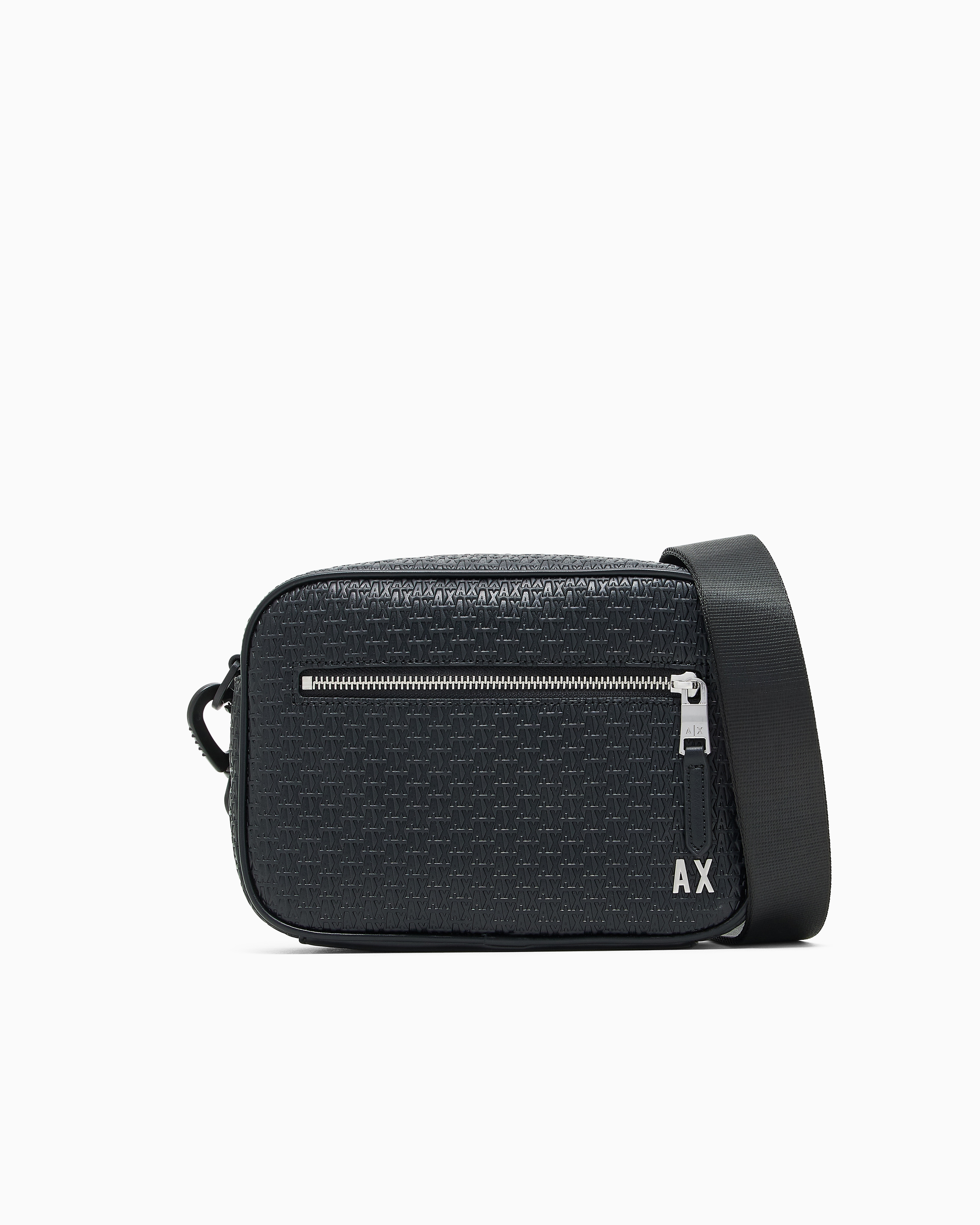 Armani Exchange - Shoulder bag with allover monogram logo, Man, Black, Size: TU