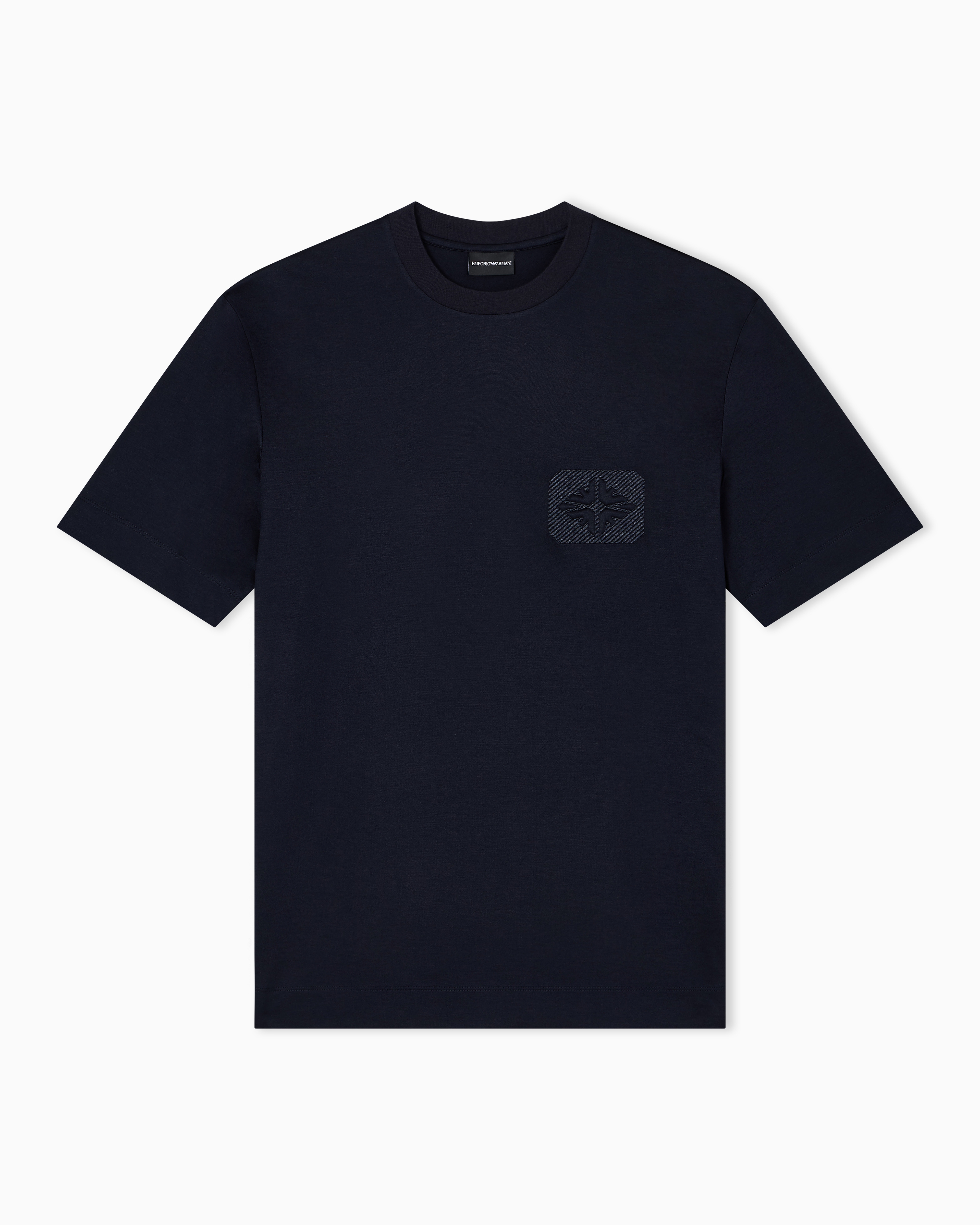 Emporio Armani - ASV Lyocell T-shirt with dome-embossed eagle logo, Man, Navy Blue, Size:
